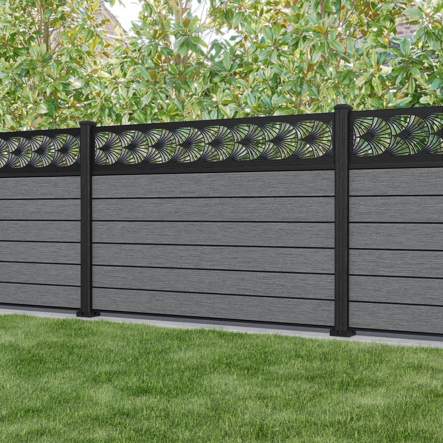 Fusion Laurel Fence Panel - Mid Grey - with our composite posts