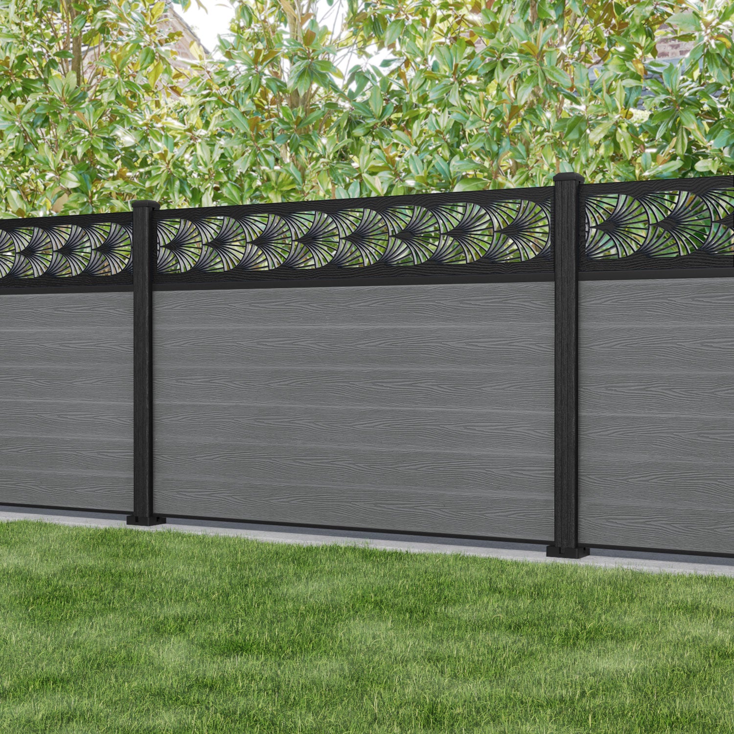 Classic Laurel Fence Panel - Mid Grey - with our composite posts