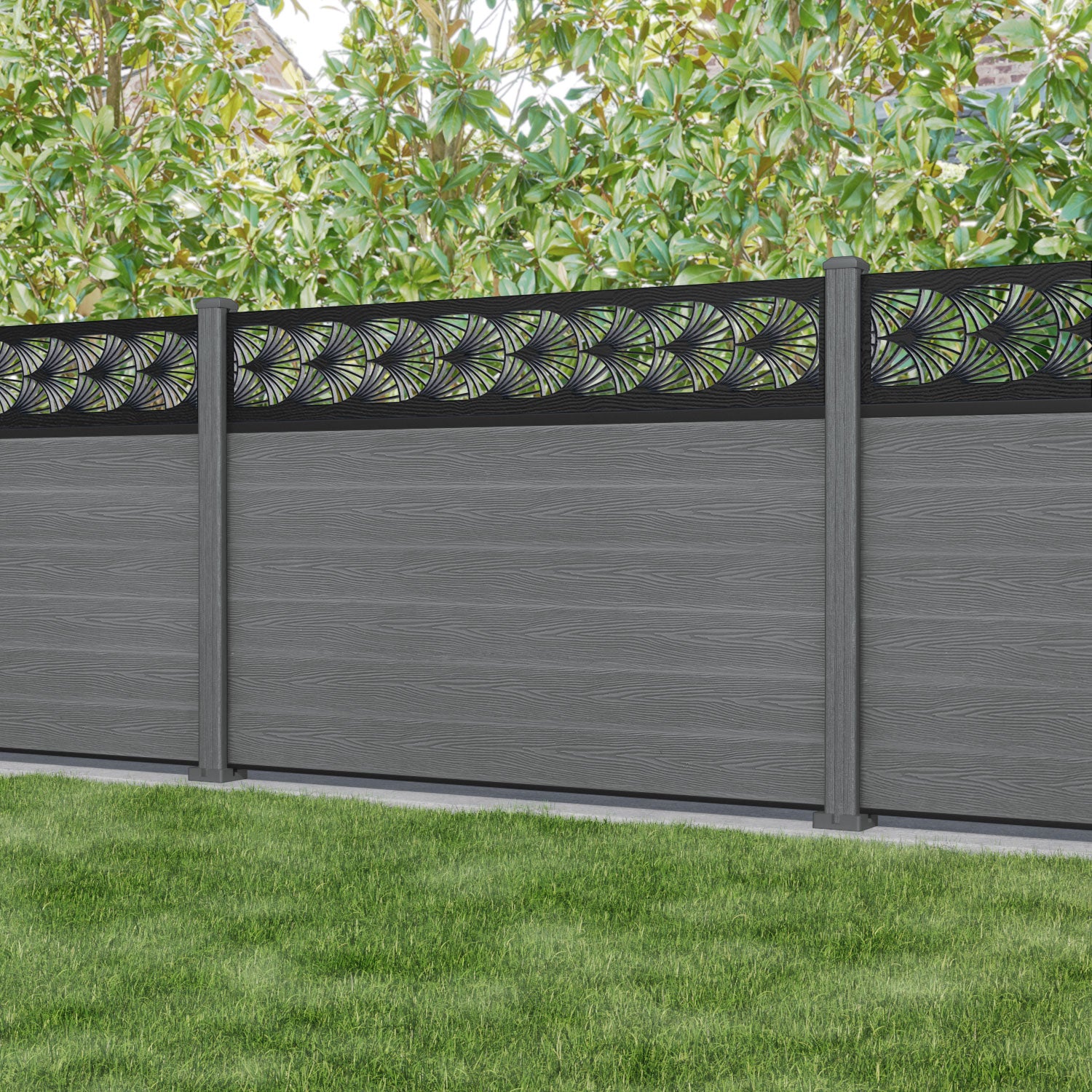 Classic Laurel Fence Panel - Mid Grey - with our composite posts