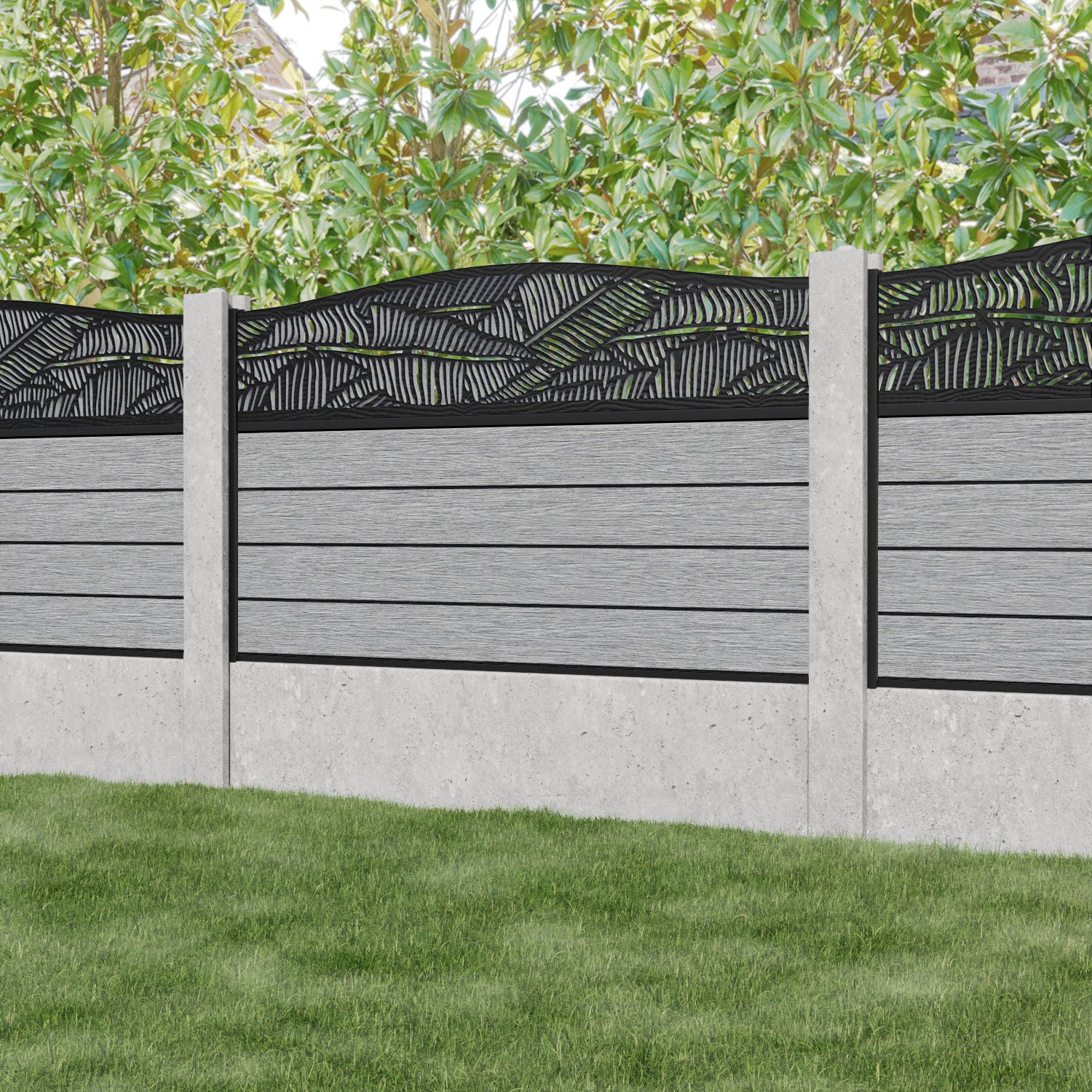Fusion Feather Curved Top Fence Panel - Light Grey - for existing concrete posts