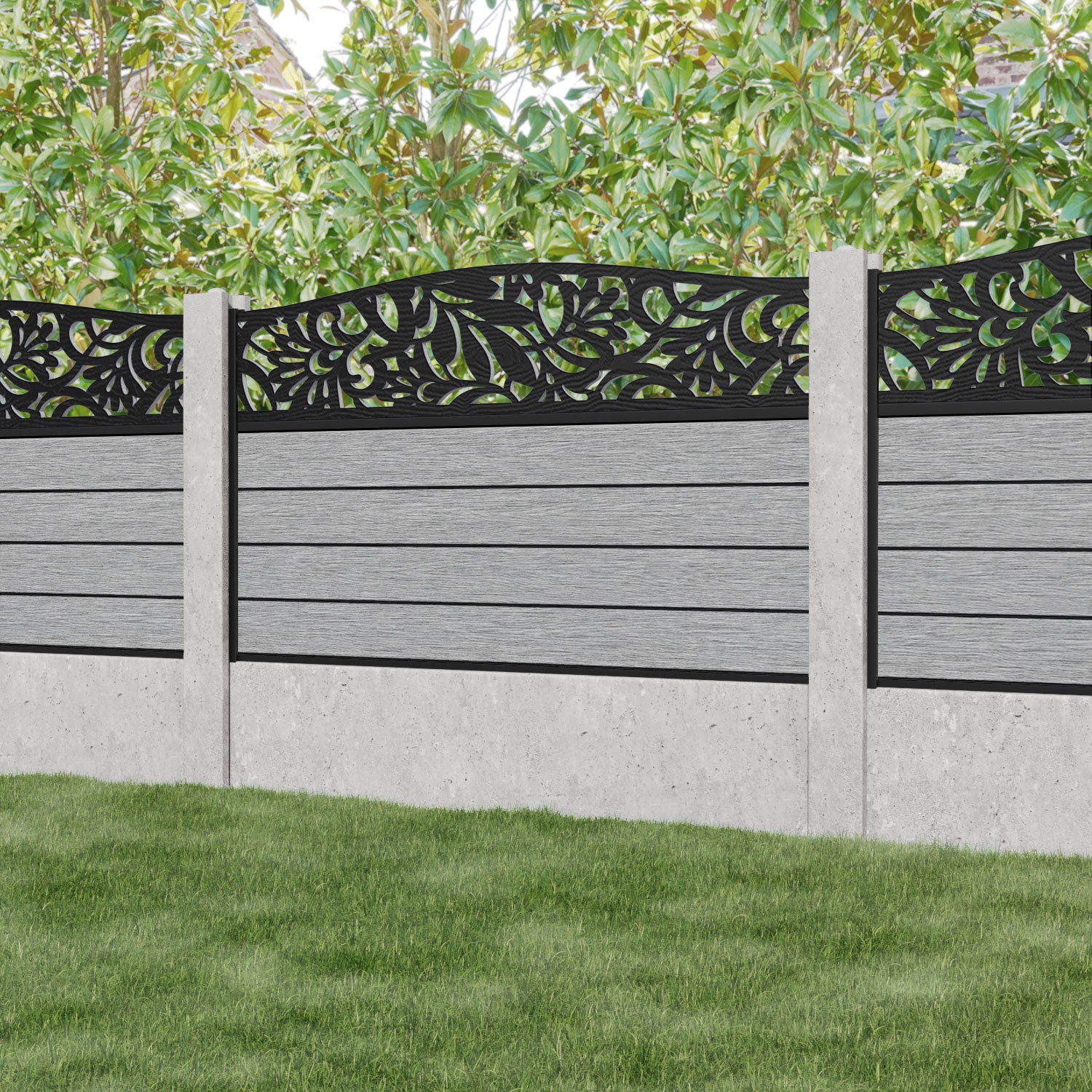 Fusion Heritage Curved Top Fence Panel - Light Grey - for existing concrete posts
