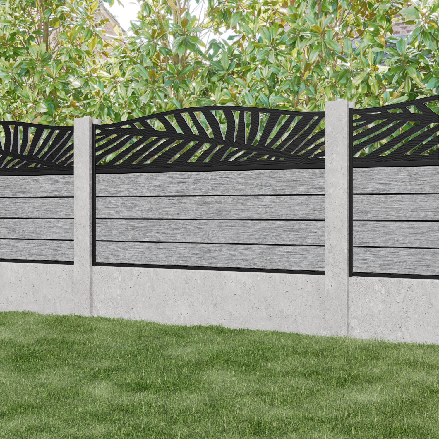 Fusion Palm Curved Top Fence Panel - Light Grey - for existing concrete posts