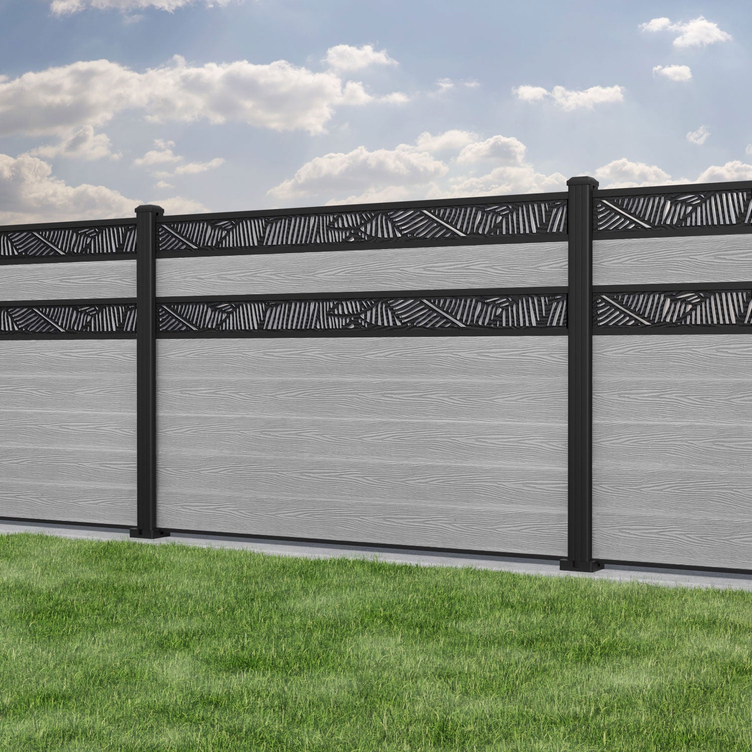 Classic Feather Split Screen Fence Panel - Light Grey - with our aluminium posts
