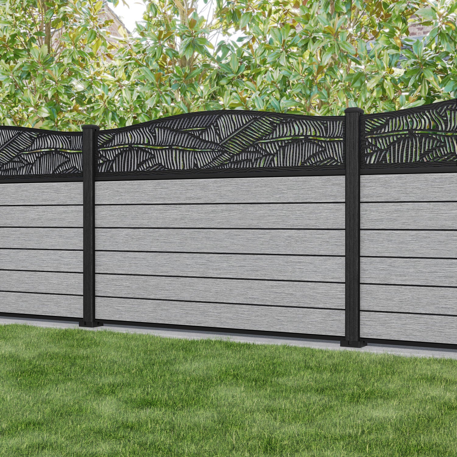 Fusion Feather Curved Top Fence Panel - Light Grey - with our composite posts