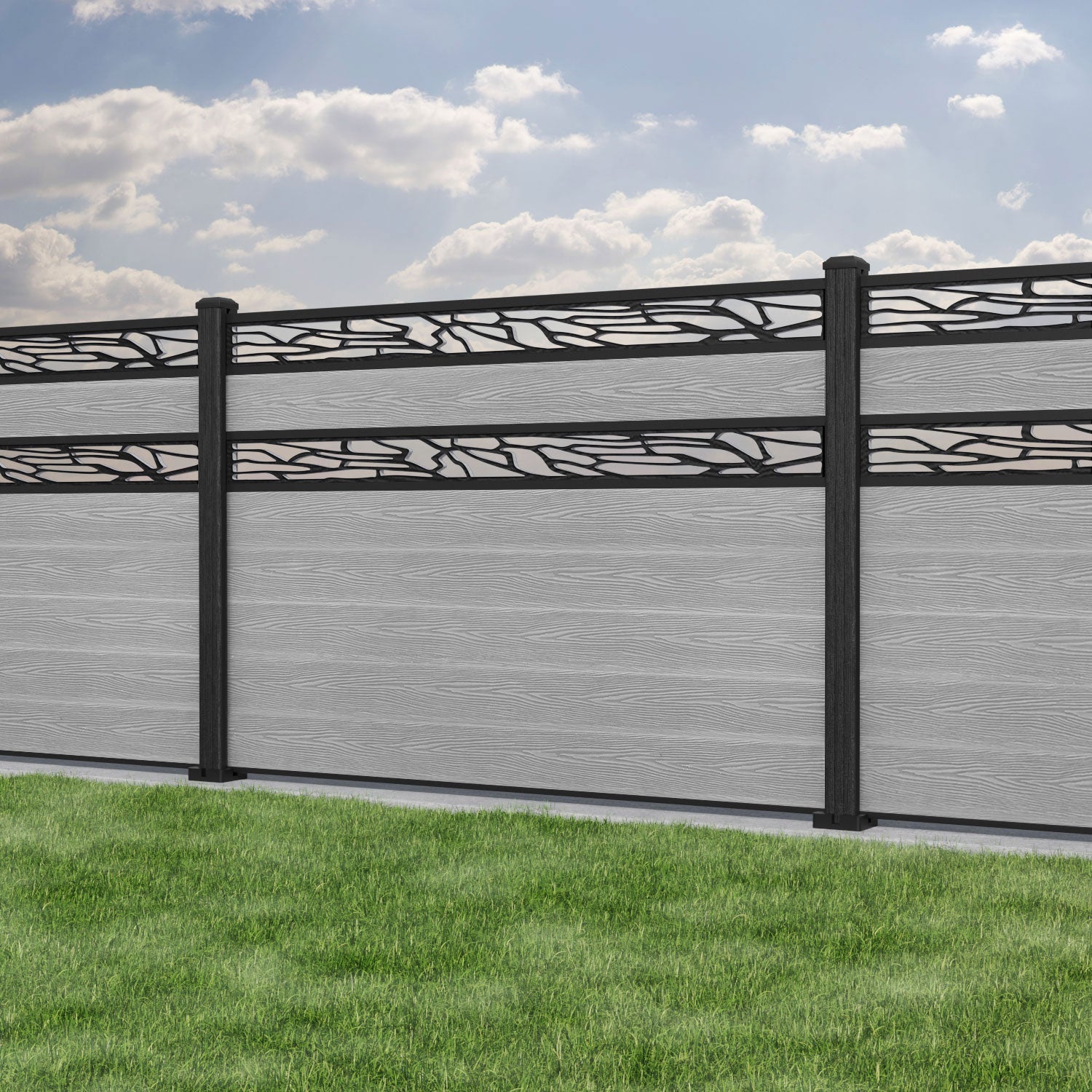 Classic Shatter Split Screen Fence Panel - Light Grey - with our composite posts