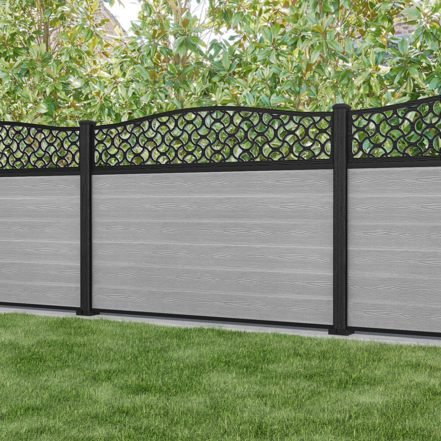 Classic Vida Curved Top Fence Panel - Light Grey - with our composite posts