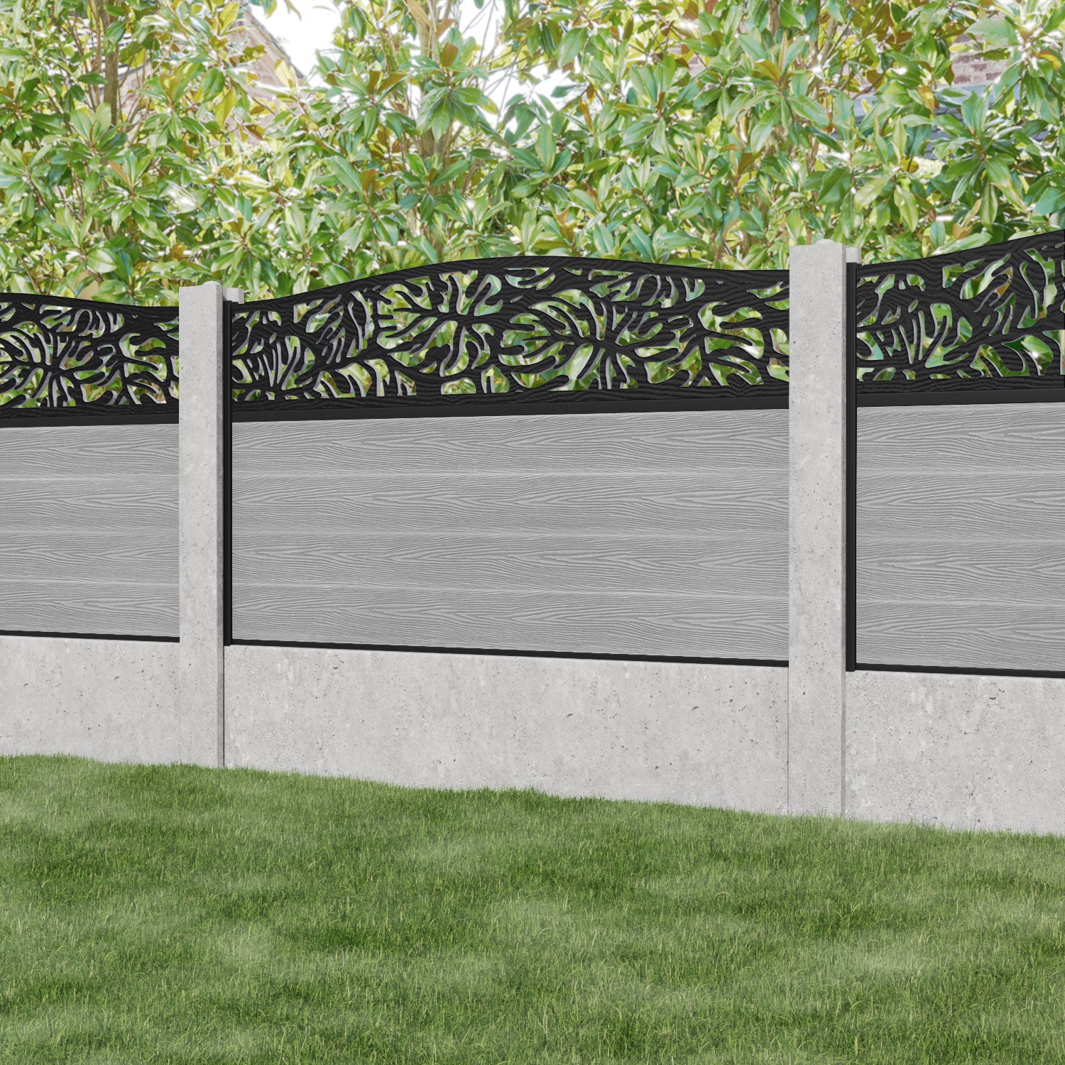 Classic Botanic Curved Top Fence Panel - Light Grey - for existing concrete posts