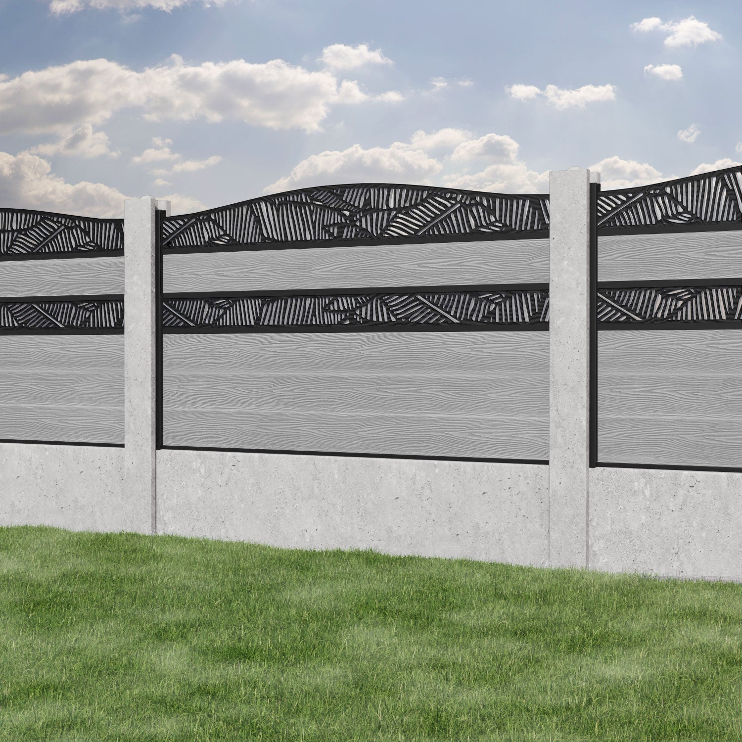 Classic Feather Curved Top Split Screen Fence Panel - Light Grey - for existing concrete posts
