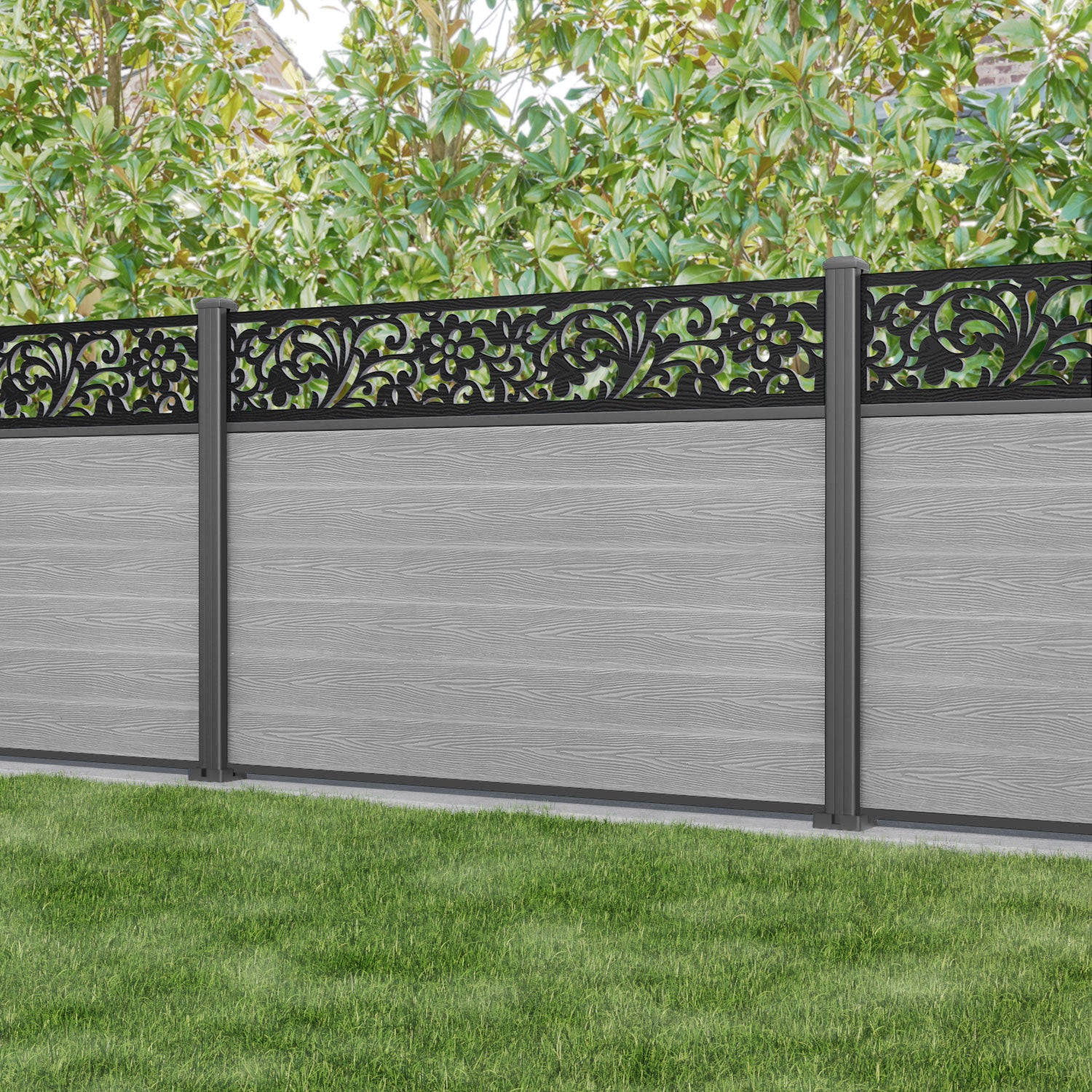 Classic Eden Fence Panel - Light Grey - with our aluminium posts