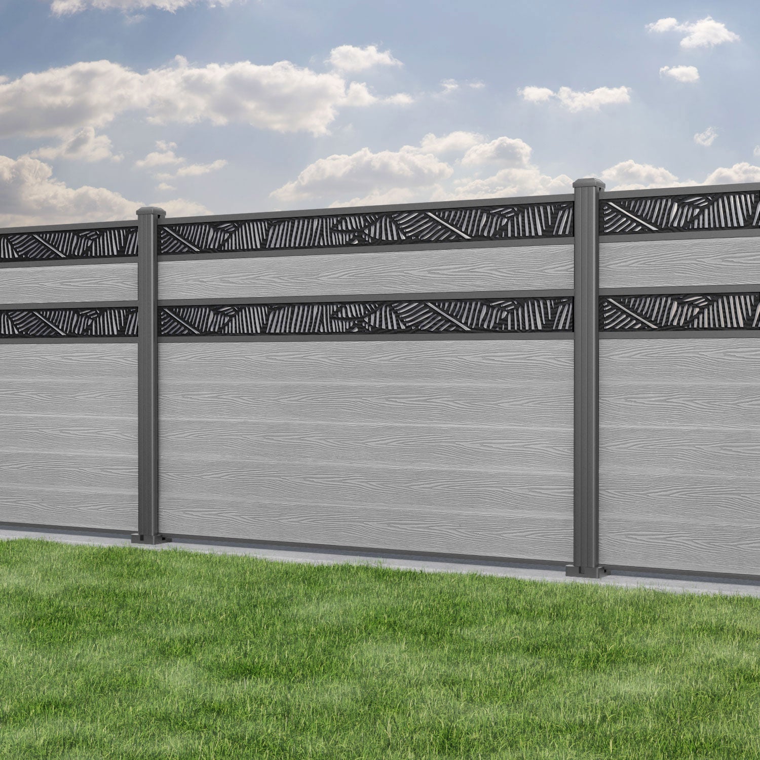Classic Feather Split Screen Fence Panel - Light Grey - with our aluminium posts