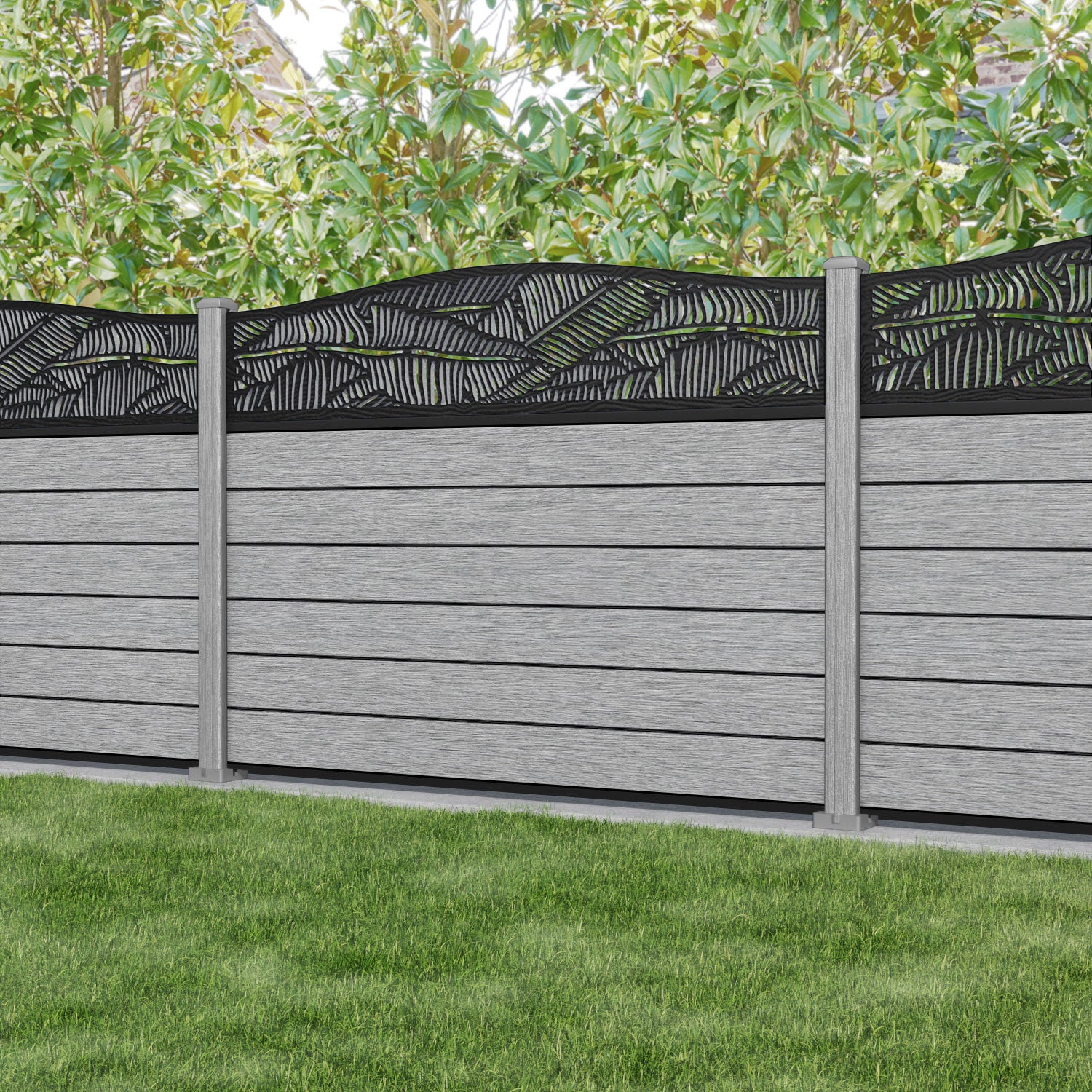 Fusion Feather Curved Top Fence Panel - Light Grey - with our composite posts