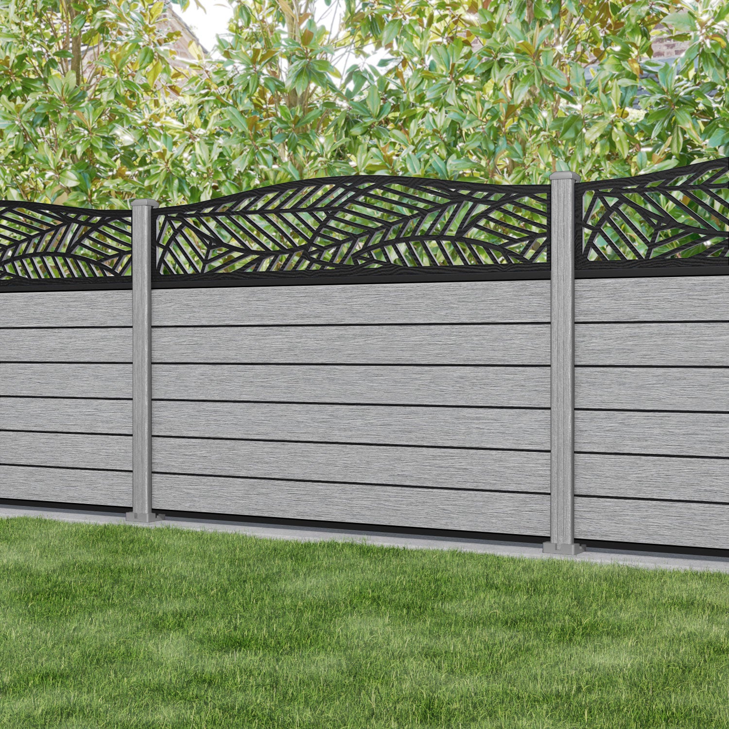 Fusion Habitat Curved Top Fence Panel - Light Grey - with our composite posts