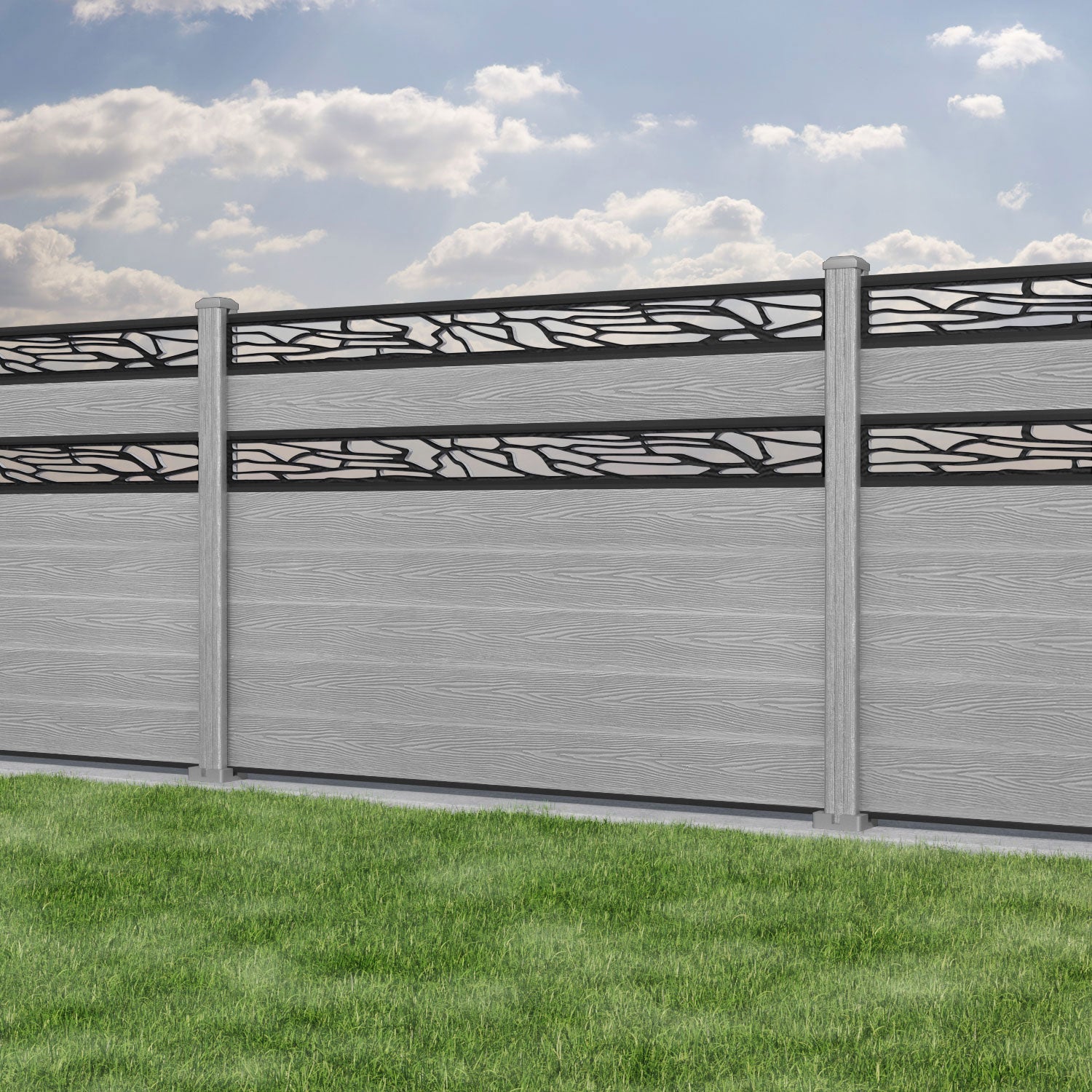 Classic Shatter Split Screen Fence Panel - Light Grey - with our composite posts