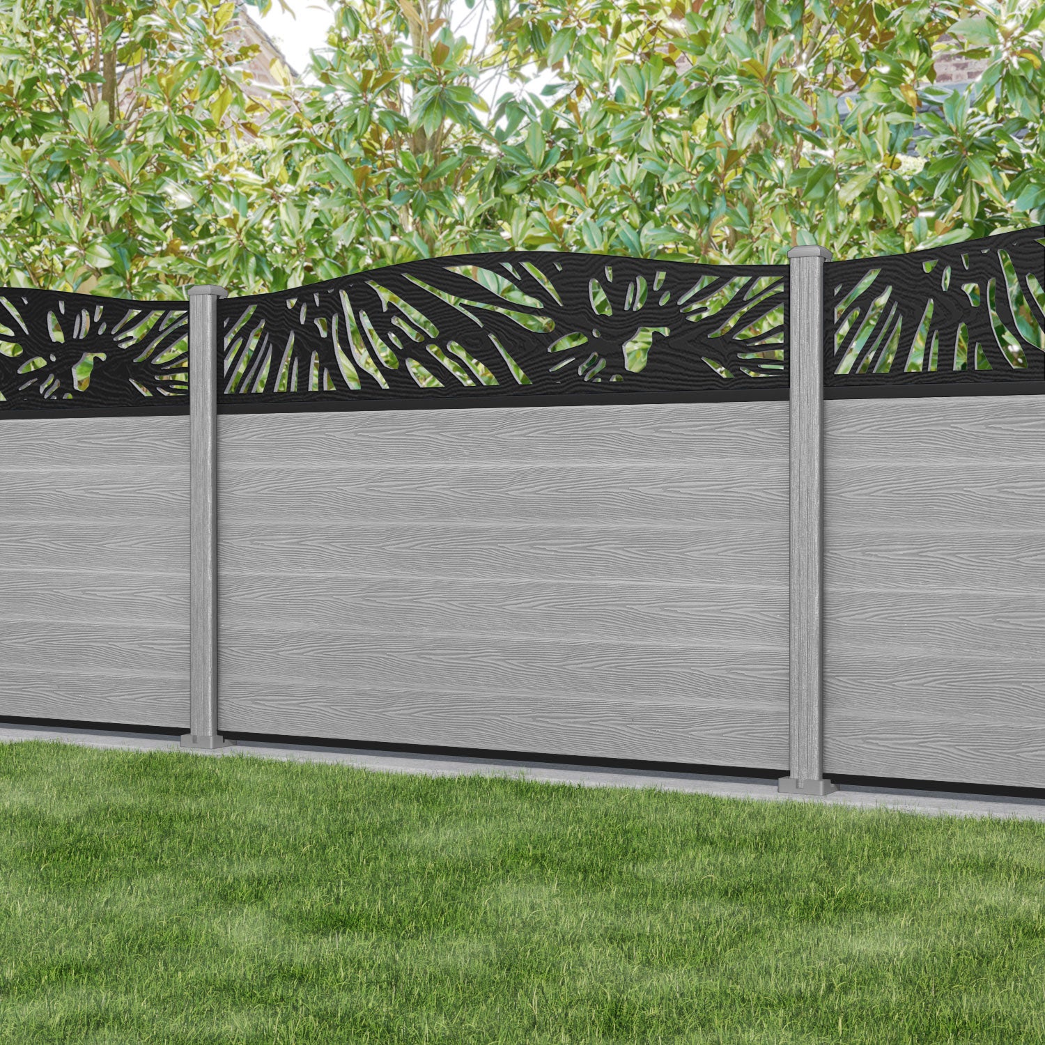 Fusion Poppy Curved Top Fence Panel - Light Grey - with our composite posts