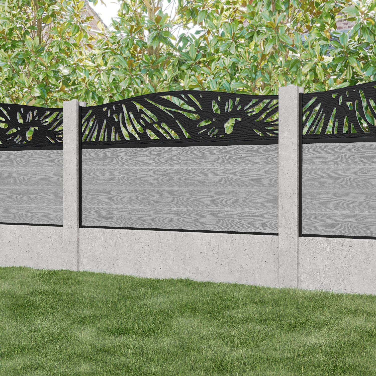 Fusion Poppy Curved Top Fence Panel - Light Grey - for existing concrete posts