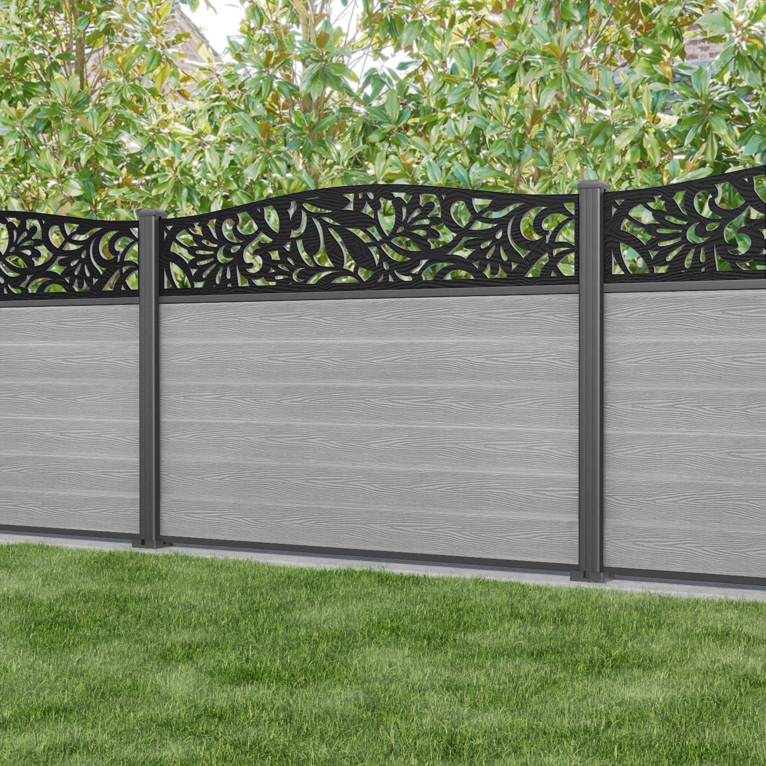 Classic Heritage Curved Top Fence Panel - Light Grey - with our aluminium posts