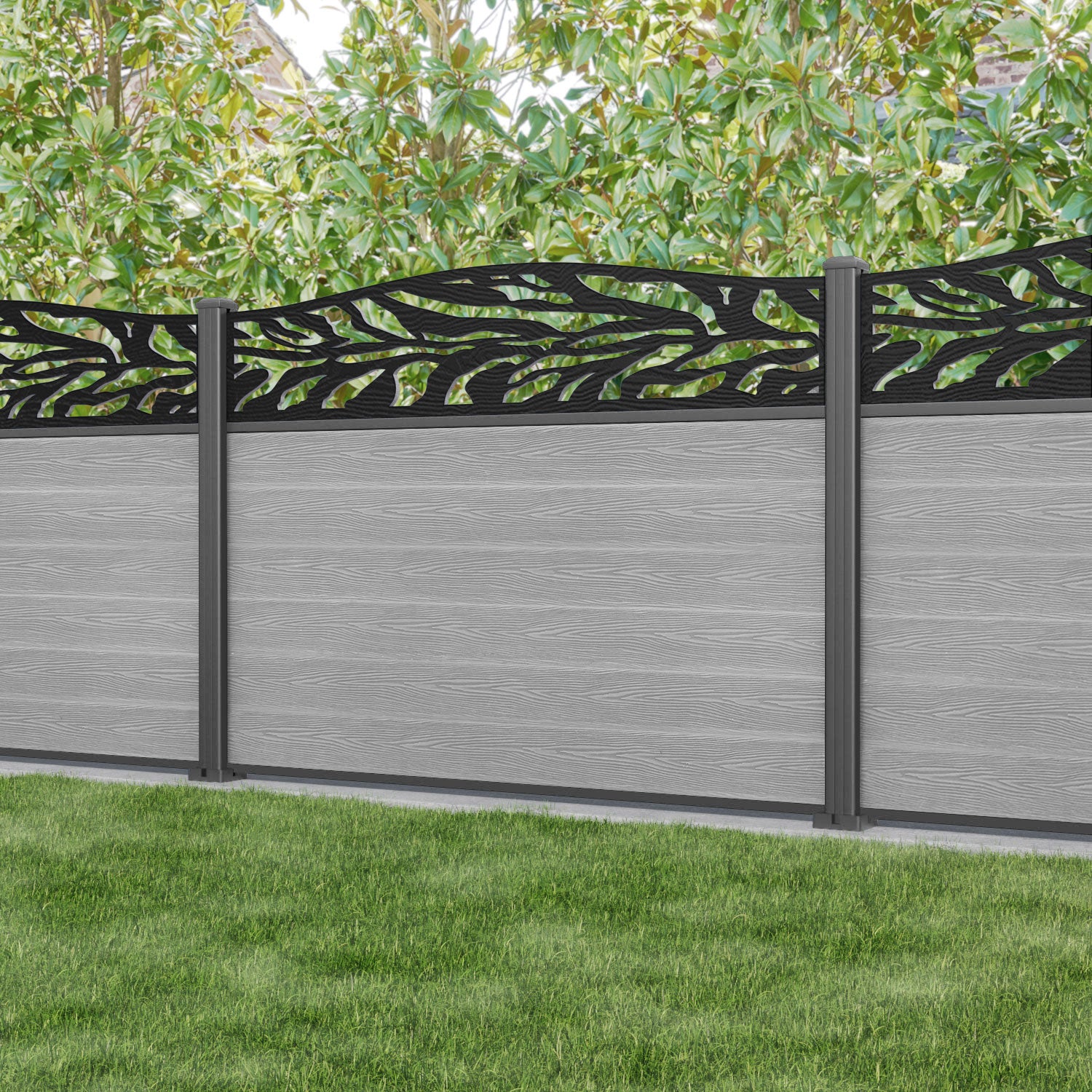 Classic Malawi Curved Top Fence Panel - Light Grey - with our aluminium posts