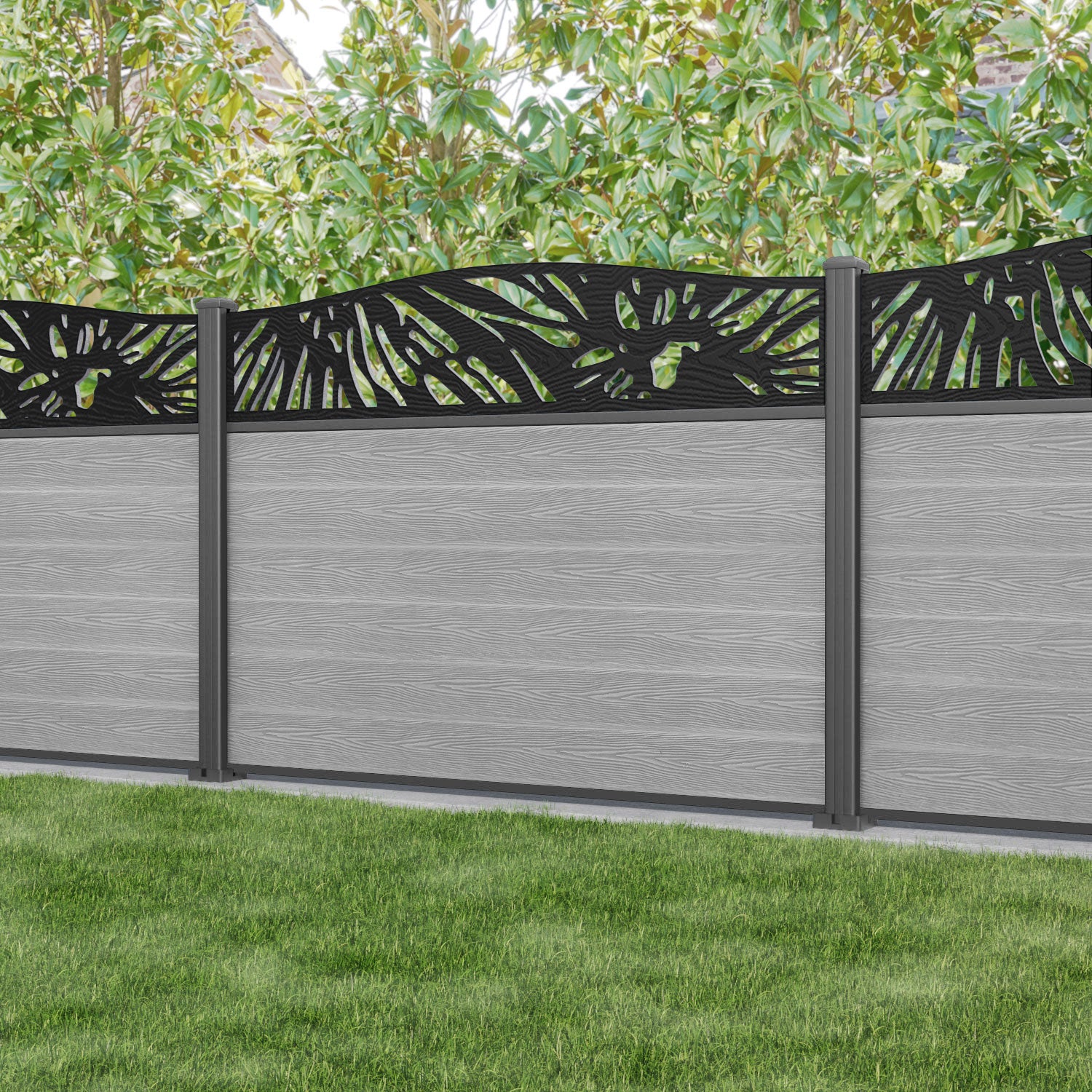 Classic Poppy Curved Top Fence Panel - Light Grey - with our aluminium posts