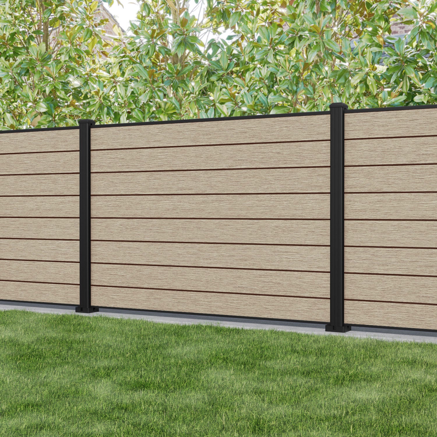 Fusion Fence Panel - Light Oak - with our aluminium posts