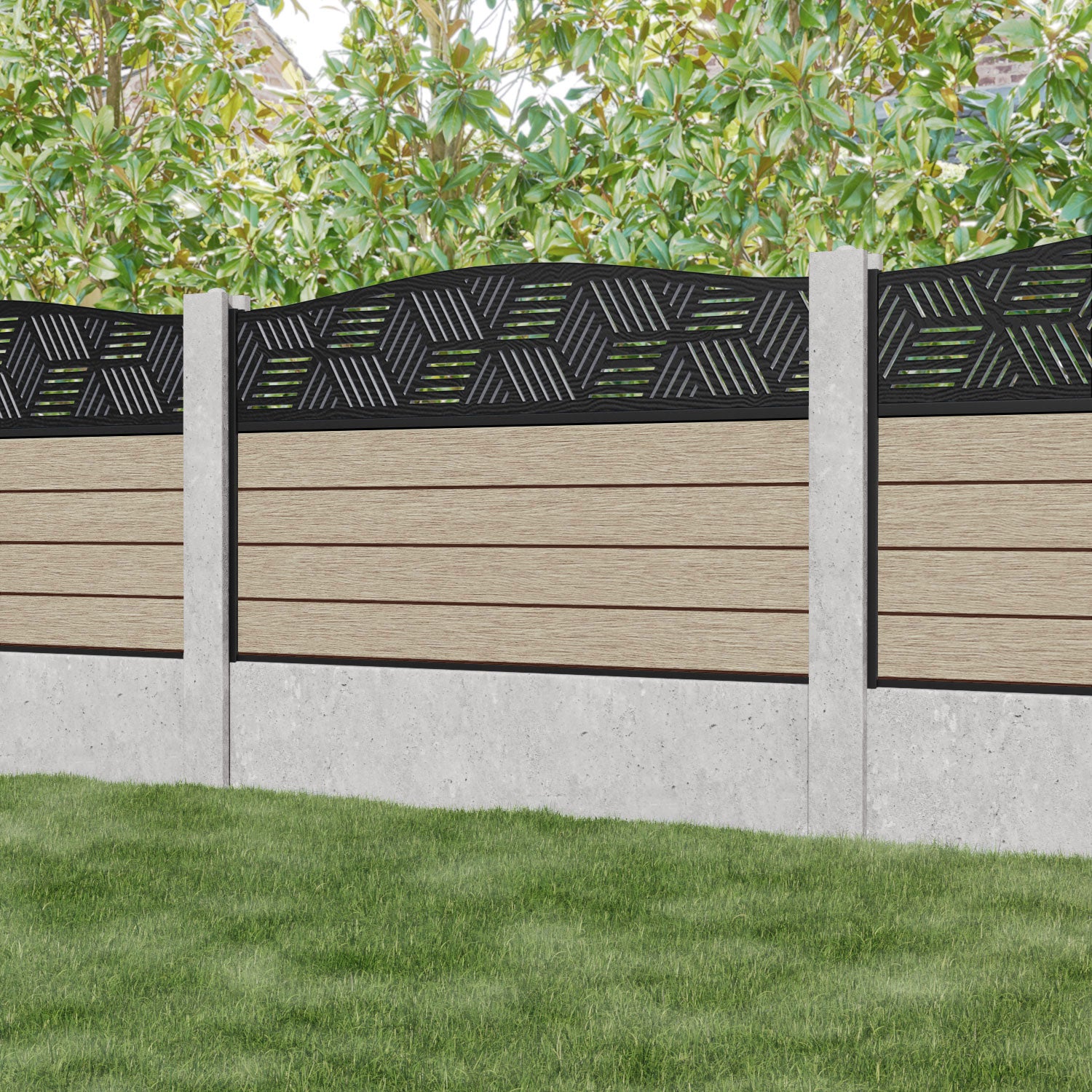 Fusion Cubed Curved Top Fence Panel - Light Oak - for existing concrete posts