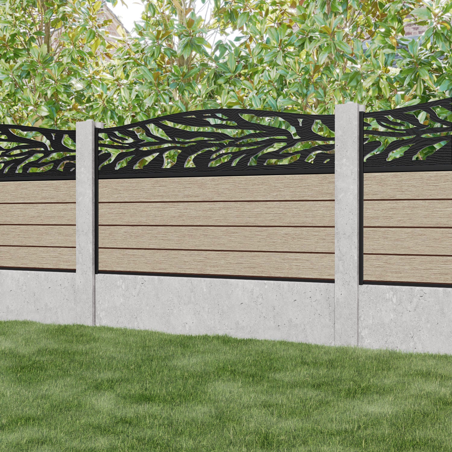 Fusion Malawi Curved Top Fence Panel - Light Oak - for existing concrete posts