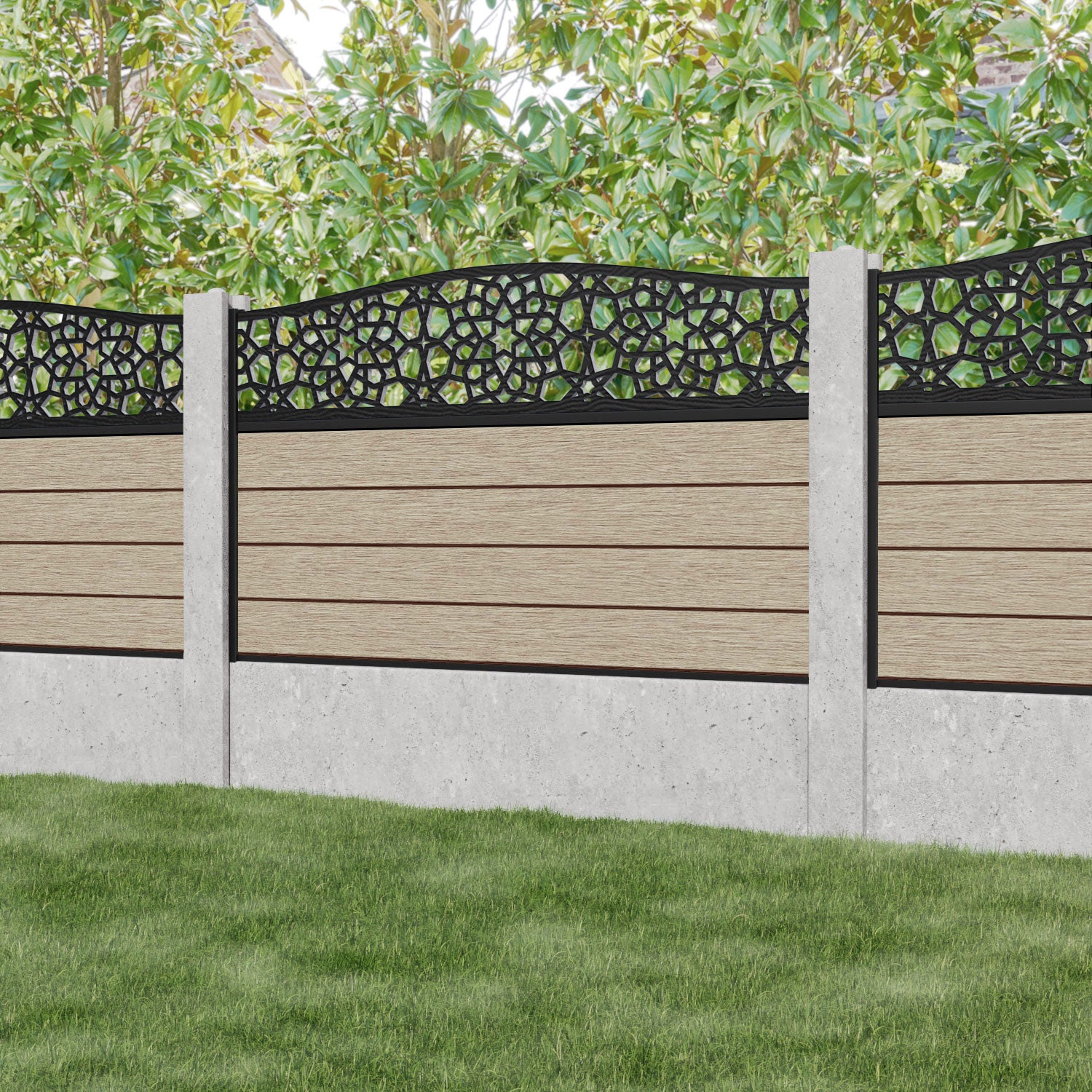 Fusion Nazira Curved Top Fence Panel - Light Oak - for existing concrete posts