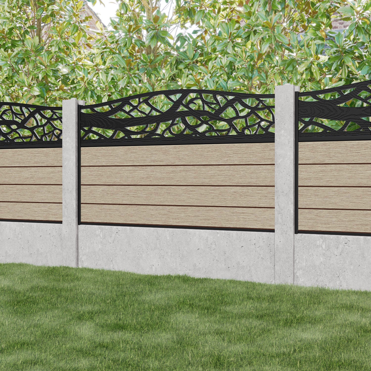 Fusion Twilight Curved Top Fence Panel - Light Oak - for existing concrete posts