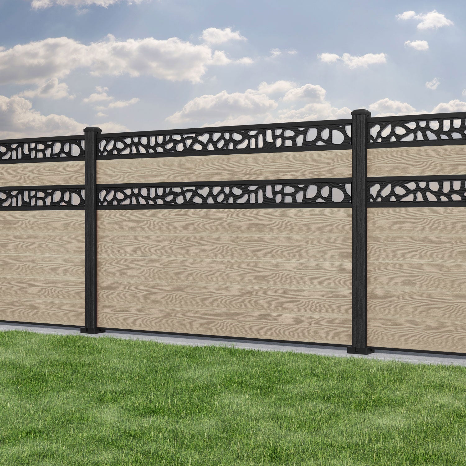 Classic Pebble Split Screen Fence Panel - Light Oak - with our composite posts