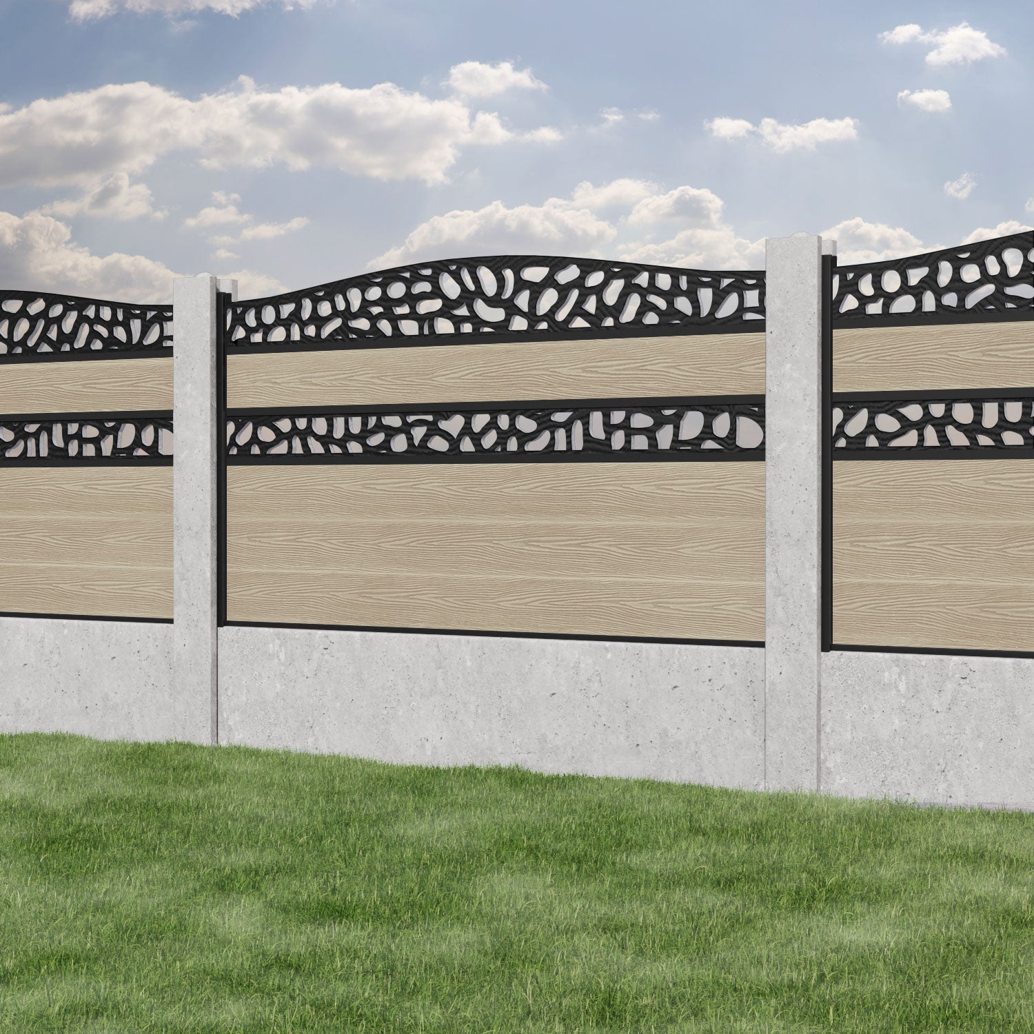 Classic Pebble Curved Top Split Screen Fence Panel - Light Oak - for existing concrete posts