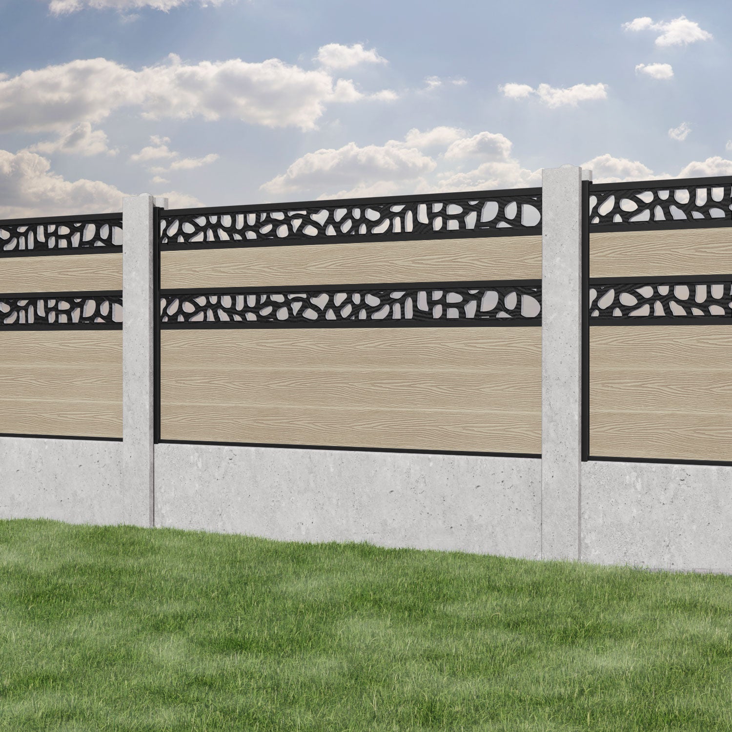 Classic Pebble Split Screen Fence Panel - Light Oak - for existing concrete posts