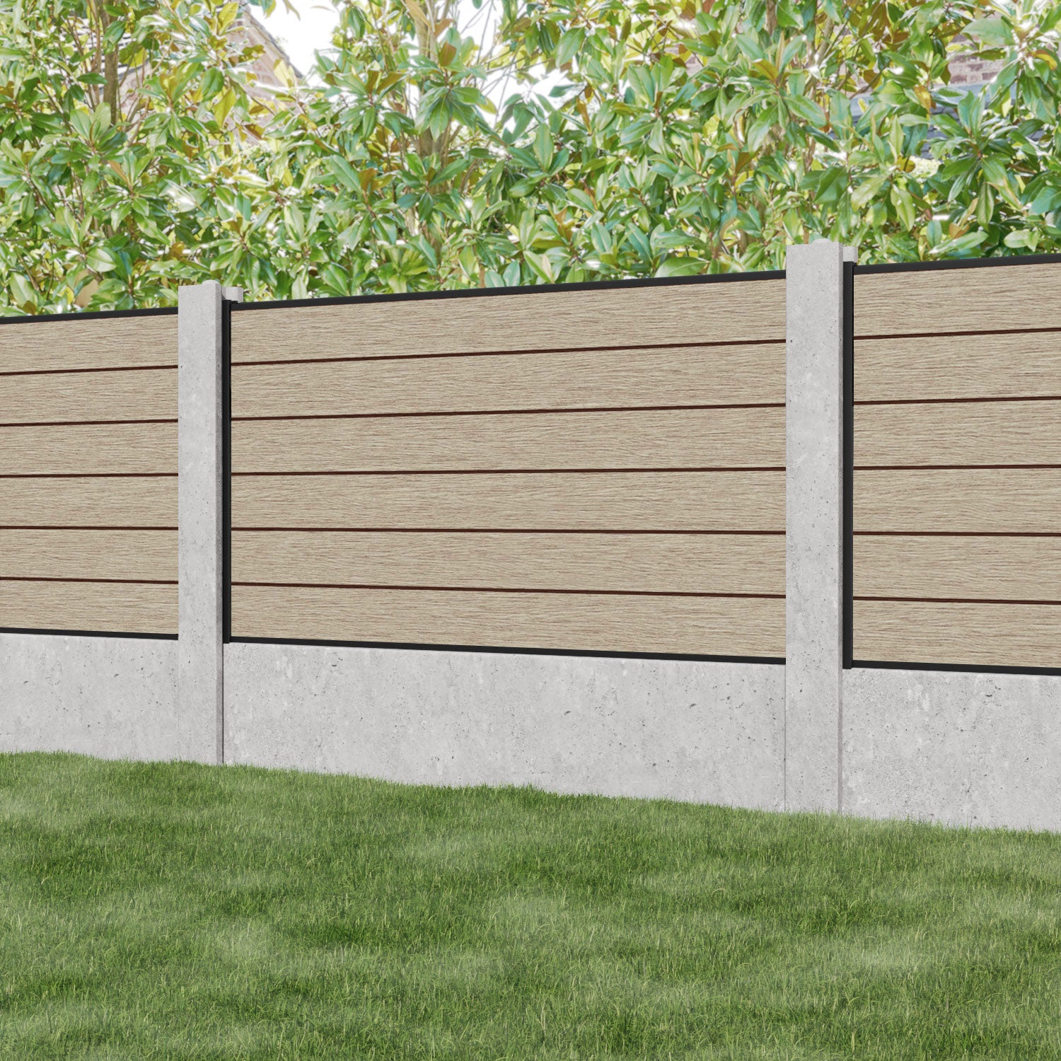 Fusion Fence Panel - Light Oak - for existing concrete posts