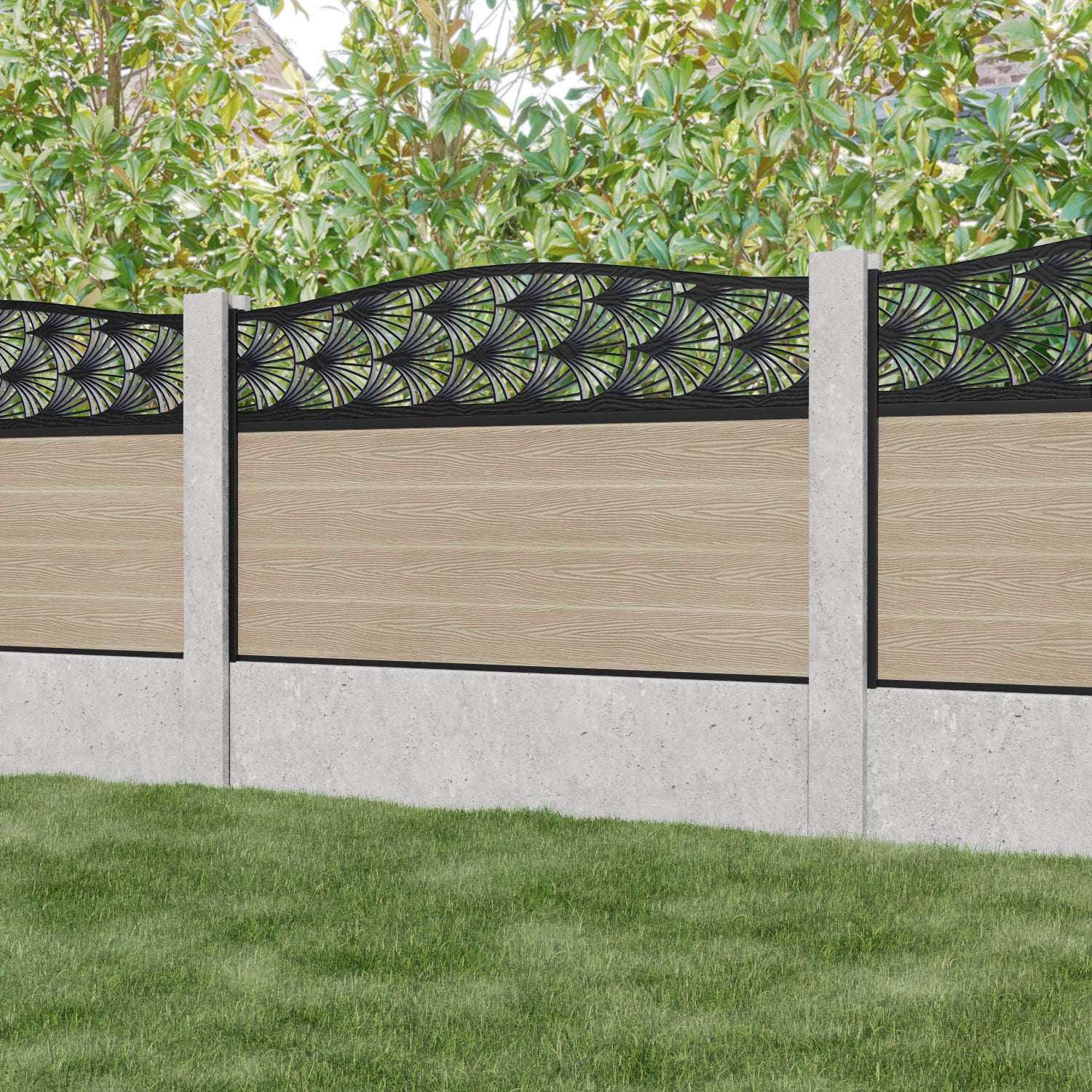 Fusion Laurel Curved Top Fence Panel - Light Oak - for existing concrete posts