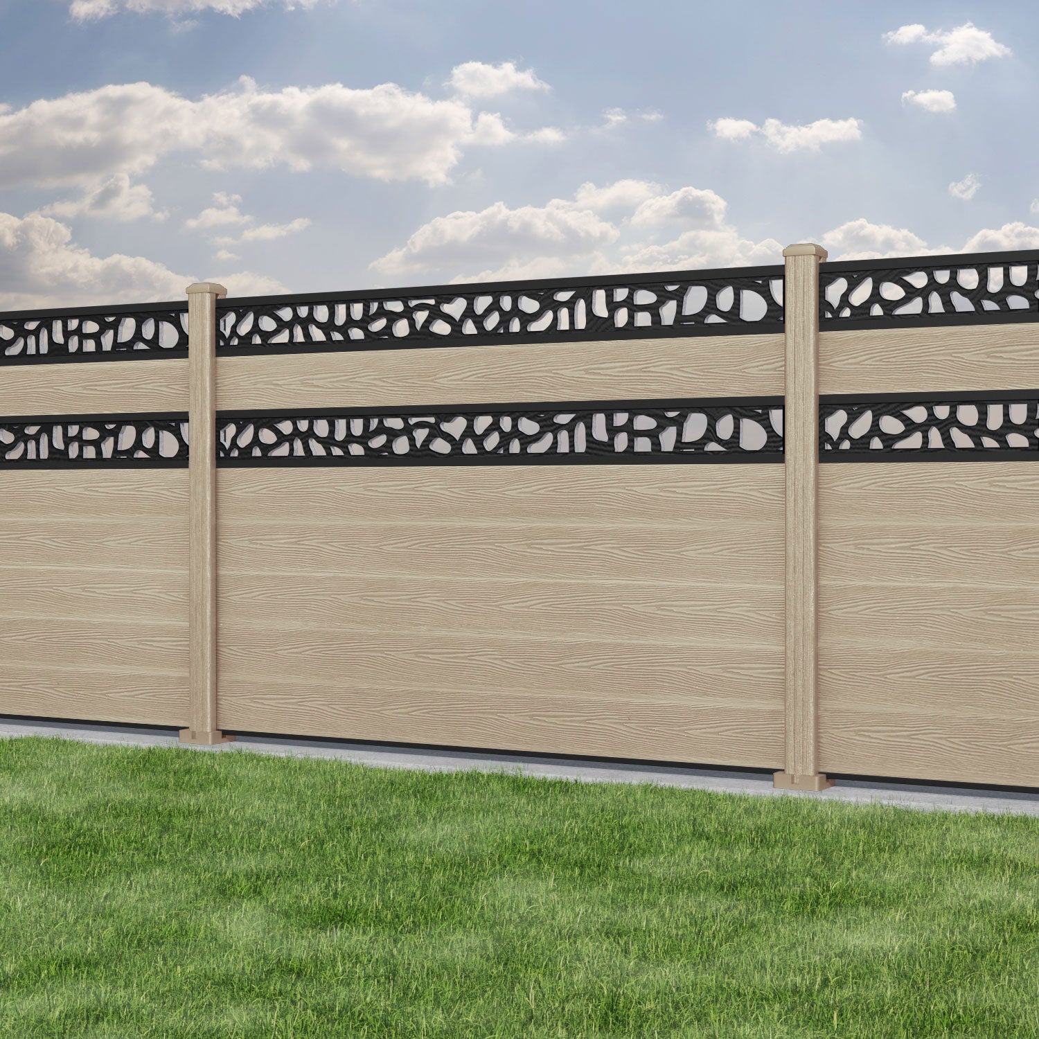 Classic Pebble Split Screen Fence Panel - Light Oak - with our composite posts