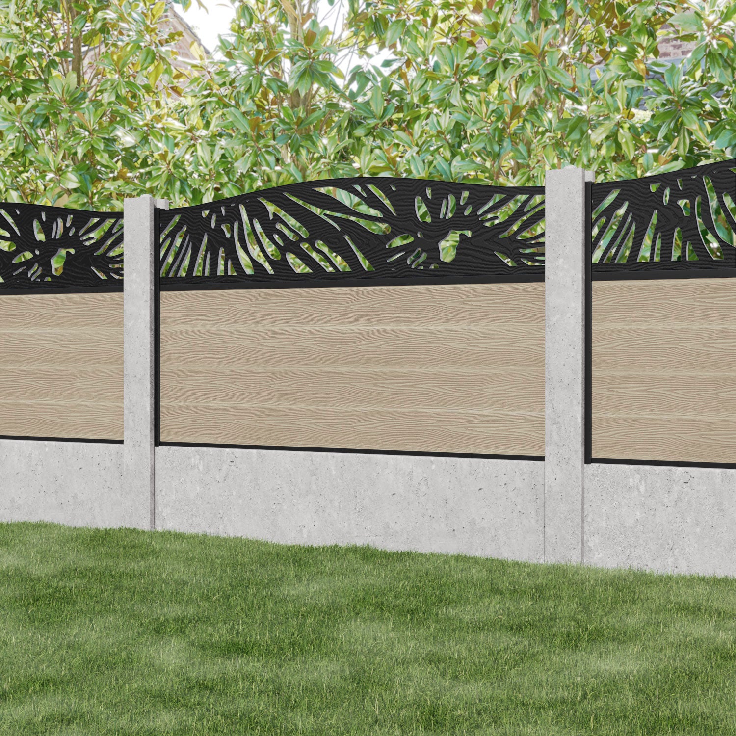 Fusion Poppy Curved Top Fence Panel - Light Oak - for existing concrete posts