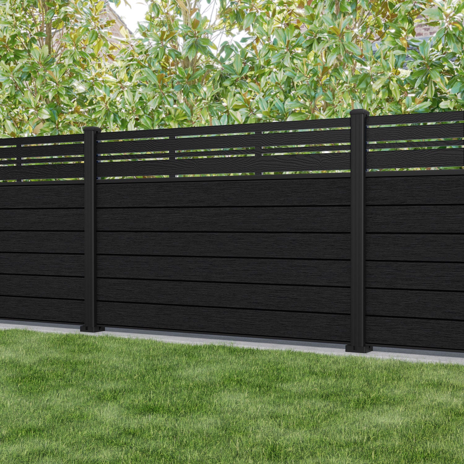 Fusion Linea Fence Panel - Black - with our aluminium posts