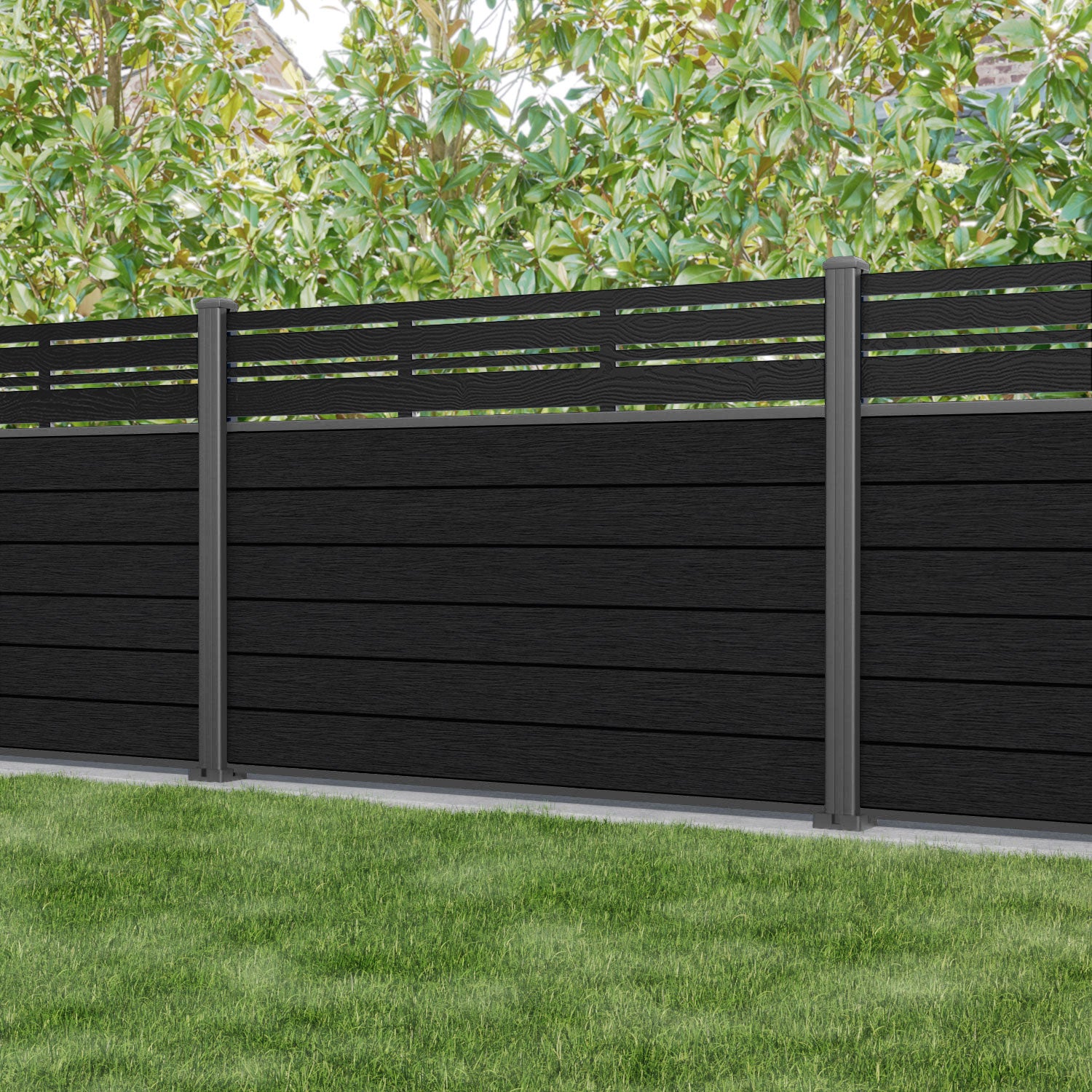 Fusion Linea Fence Panel - Black - with our aluminium posts