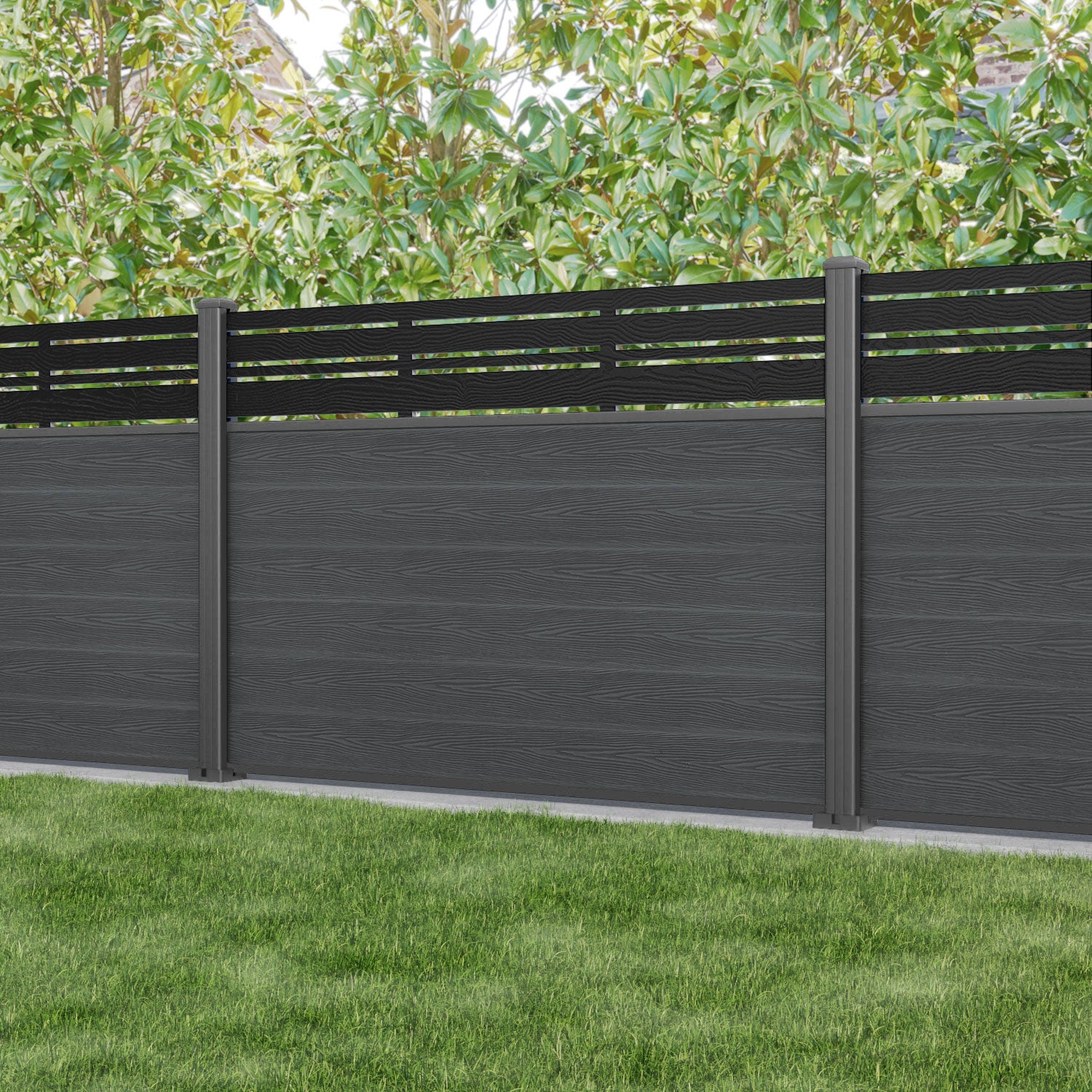 Classic Linea Fence Panel - Dark Grey - with our aluminium posts