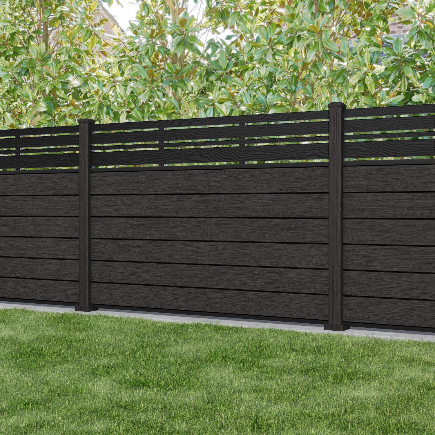 Fusion Linea Fence Panel - Dark Oak - with our composite posts