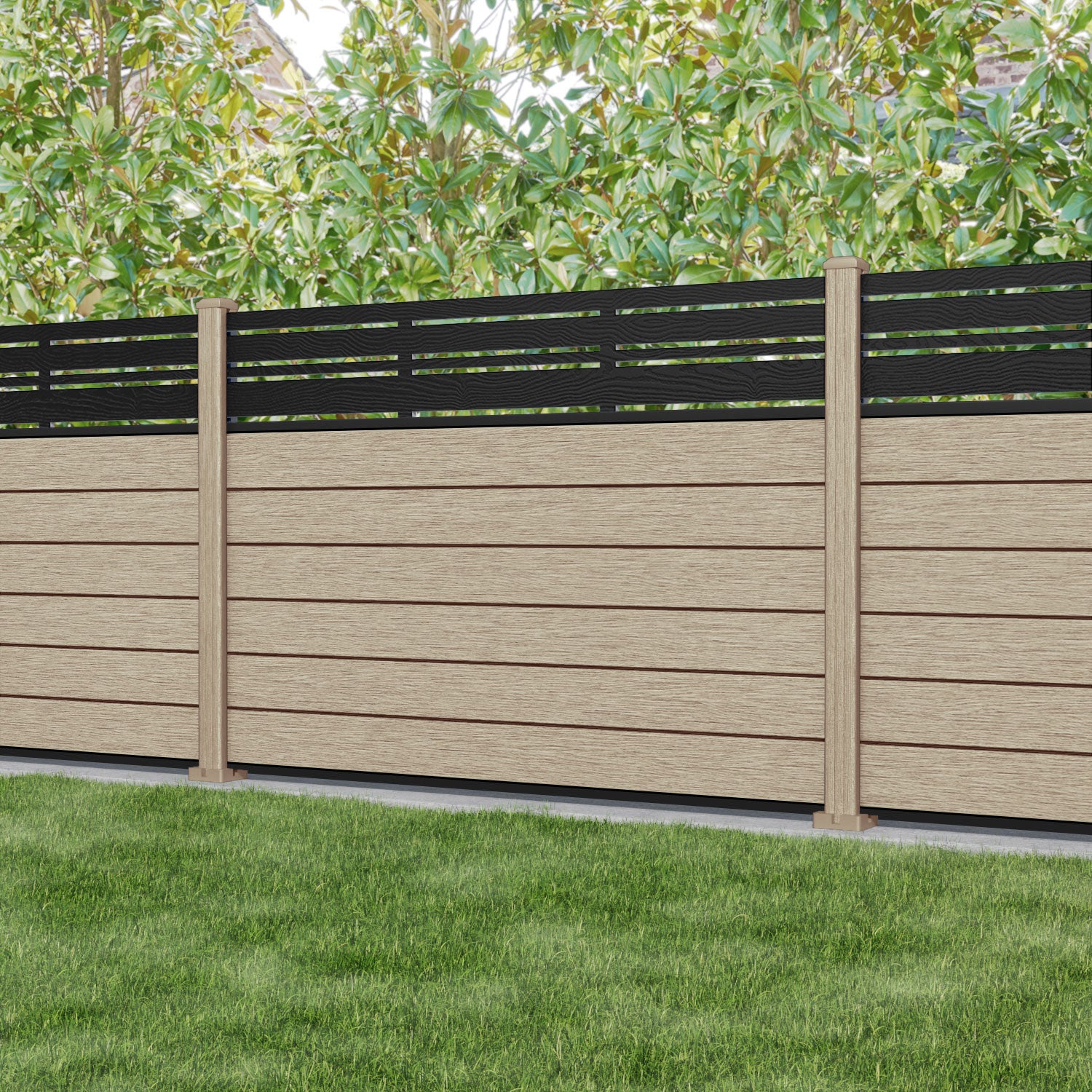 Fusion Linea Fence Panel - Light Oak - with our composite posts