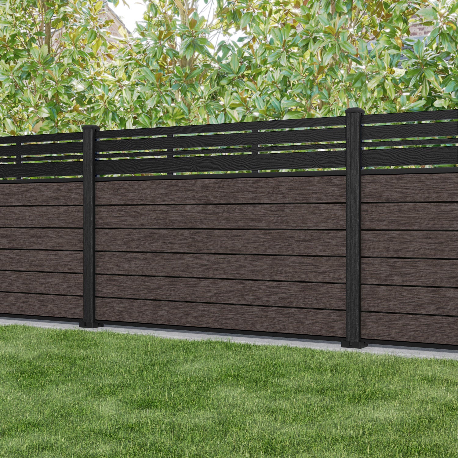 Fusion Linea Fence Panel - Mid Brown - with our composite posts