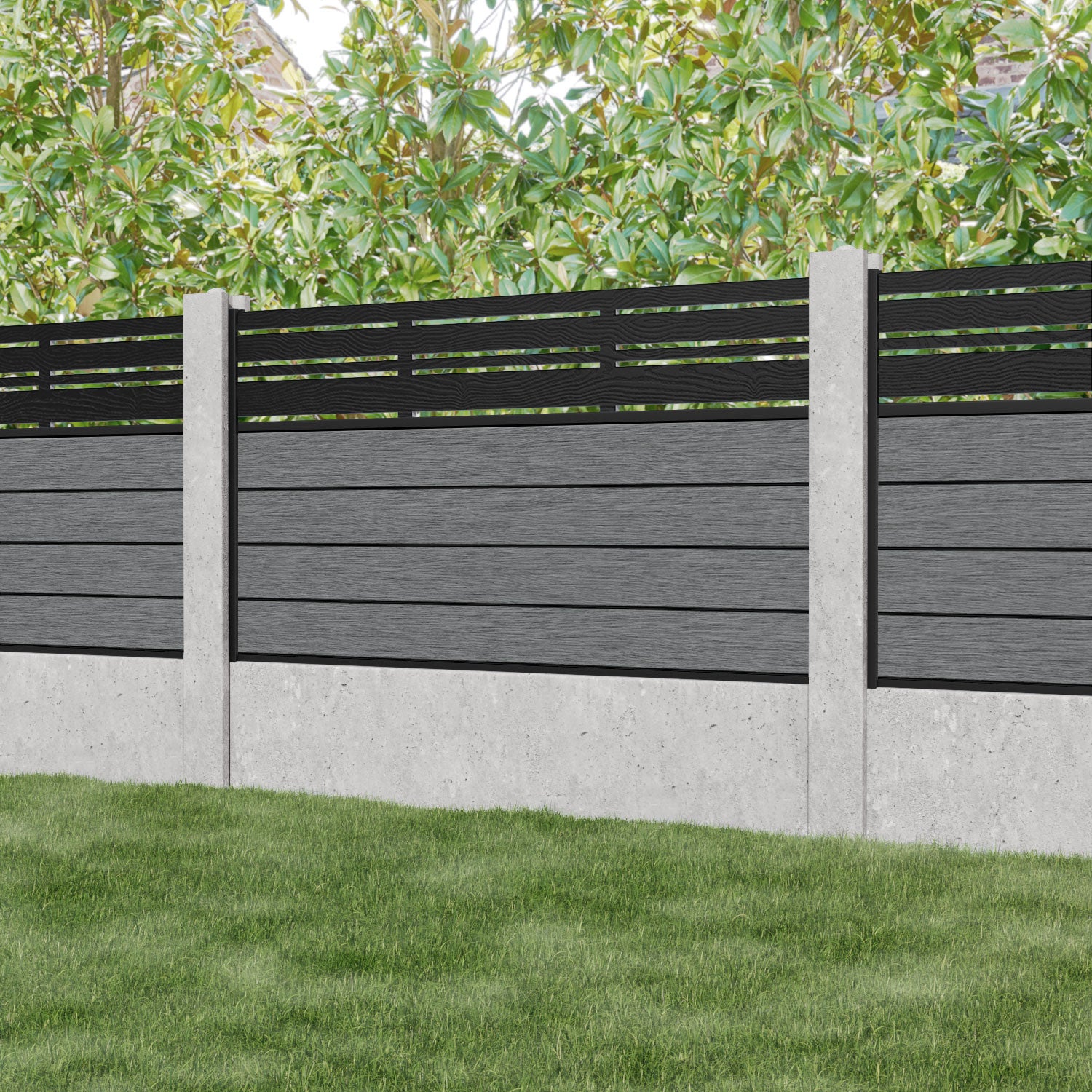 Fusion Linea Fence Panel - Mid Grey - for existing concrete posts