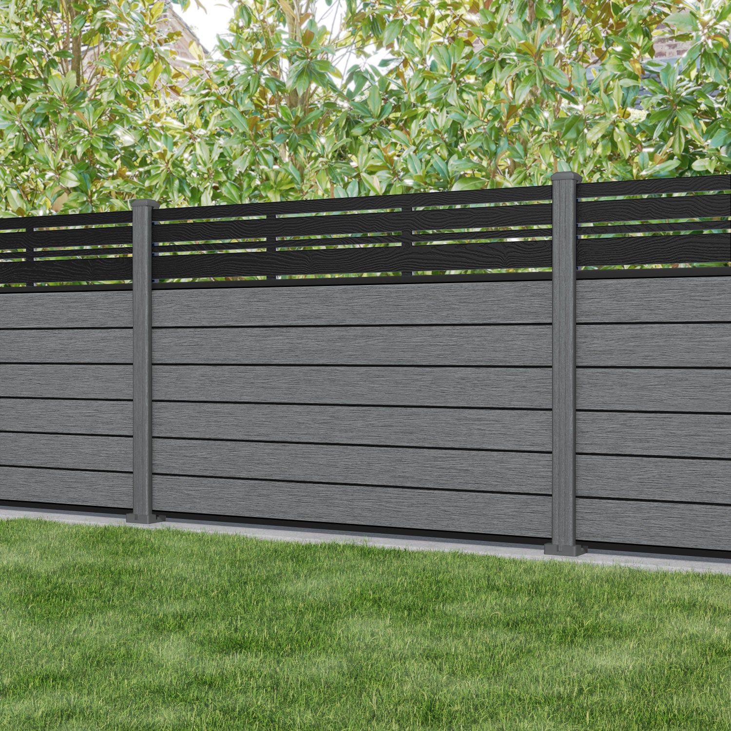 Fusion Linea Fence Panel - Mid Grey - with our composite posts