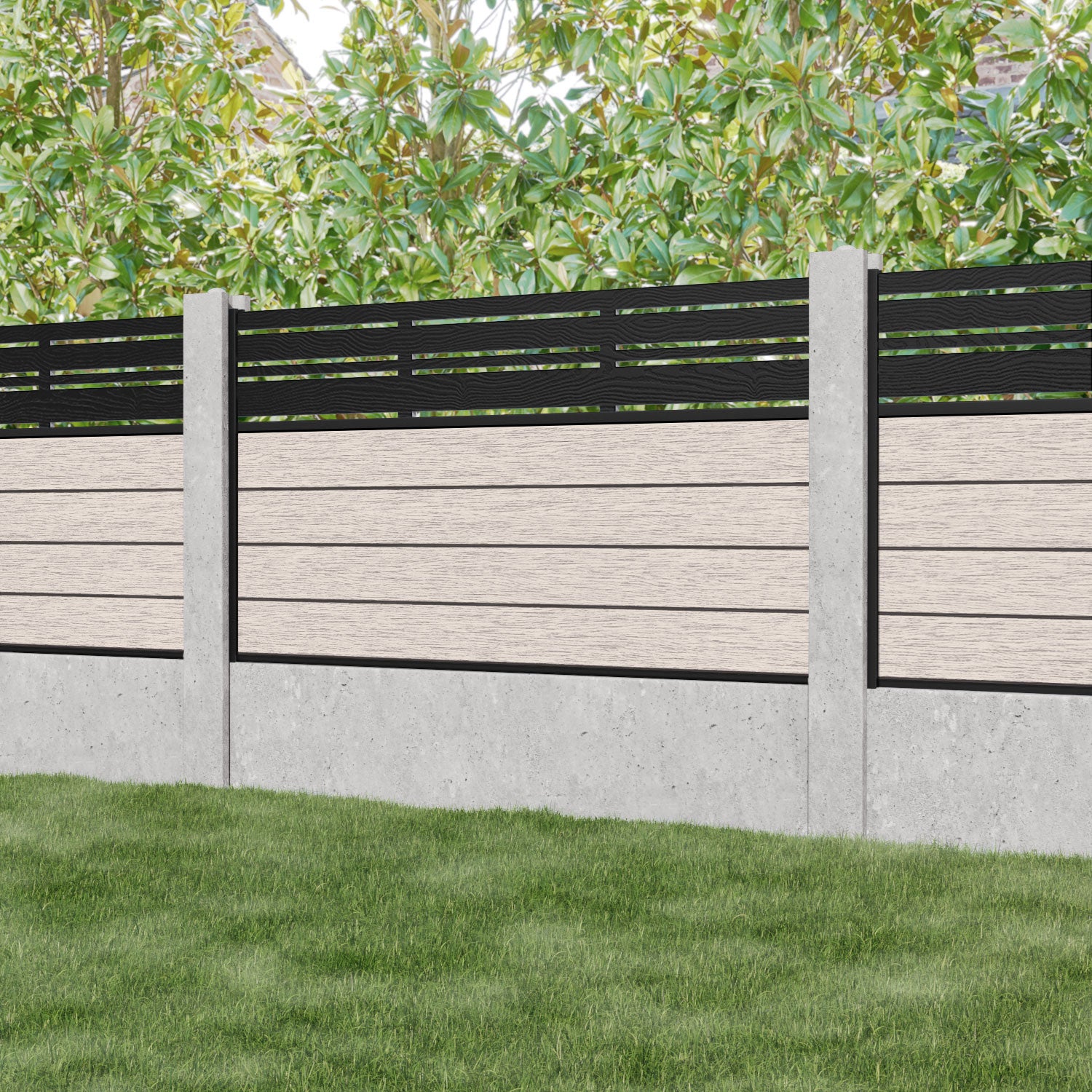 Fusion Linea Fence Panel - Mid Stone - for existing concrete posts