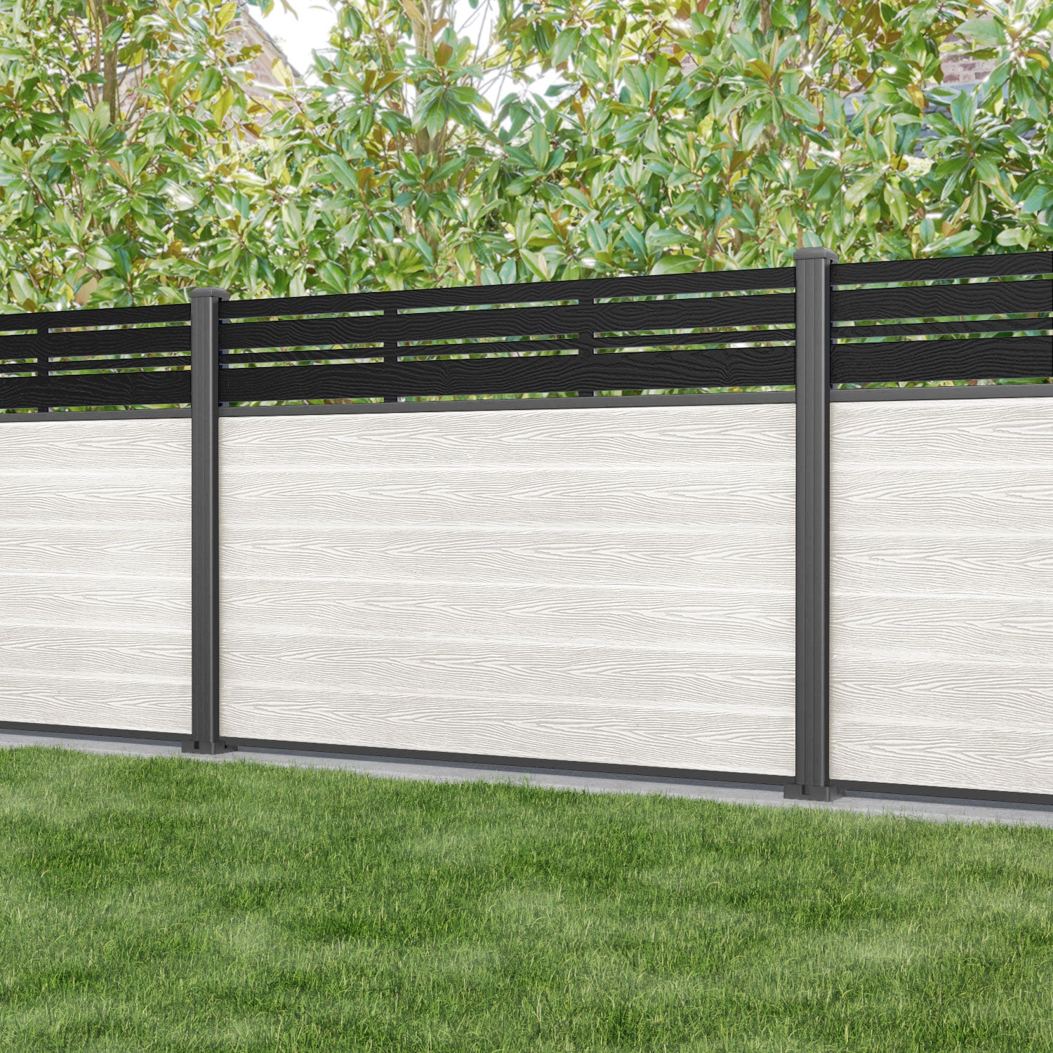Classic Linea Fence Panel - Light Stone - with our aluminium posts