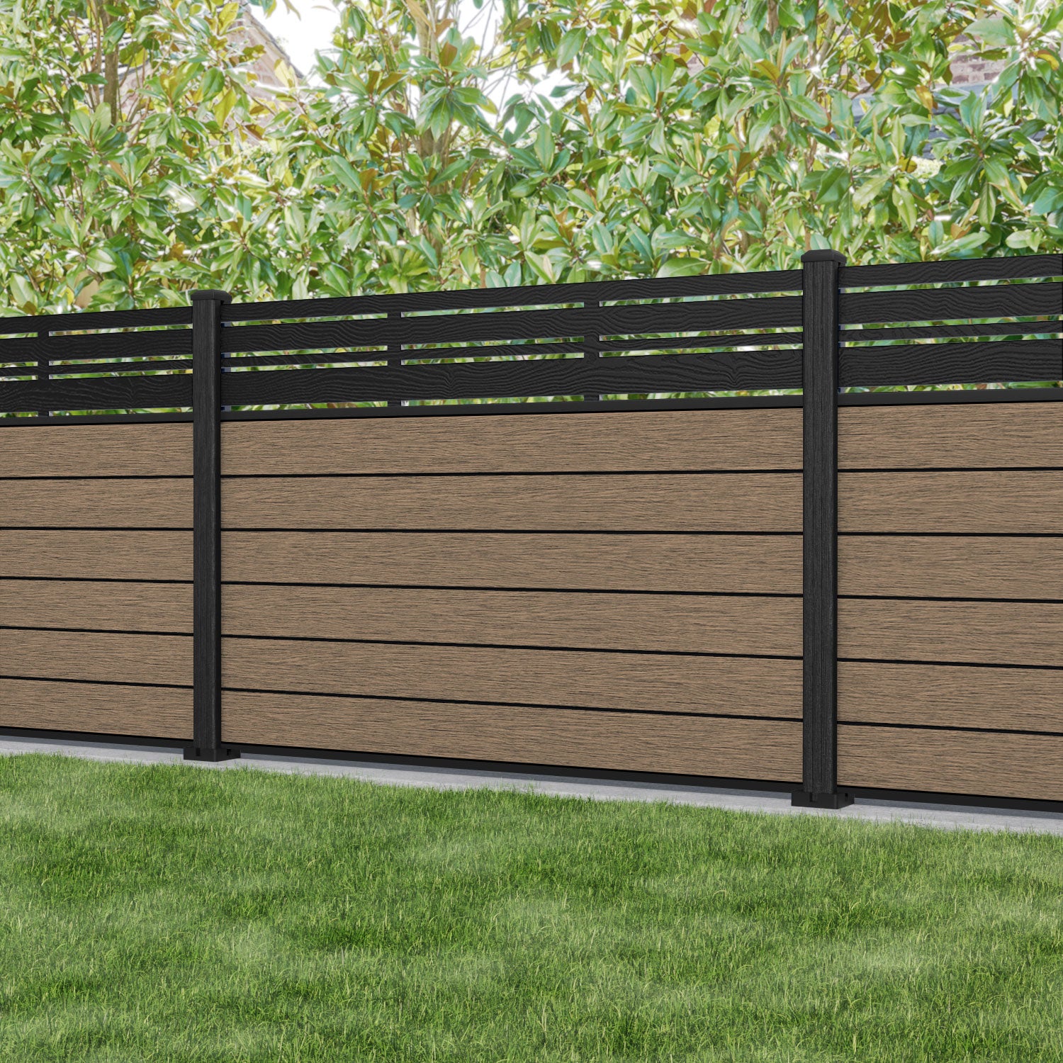 Fusion Linea Fence Panel - Teak - with our composite posts