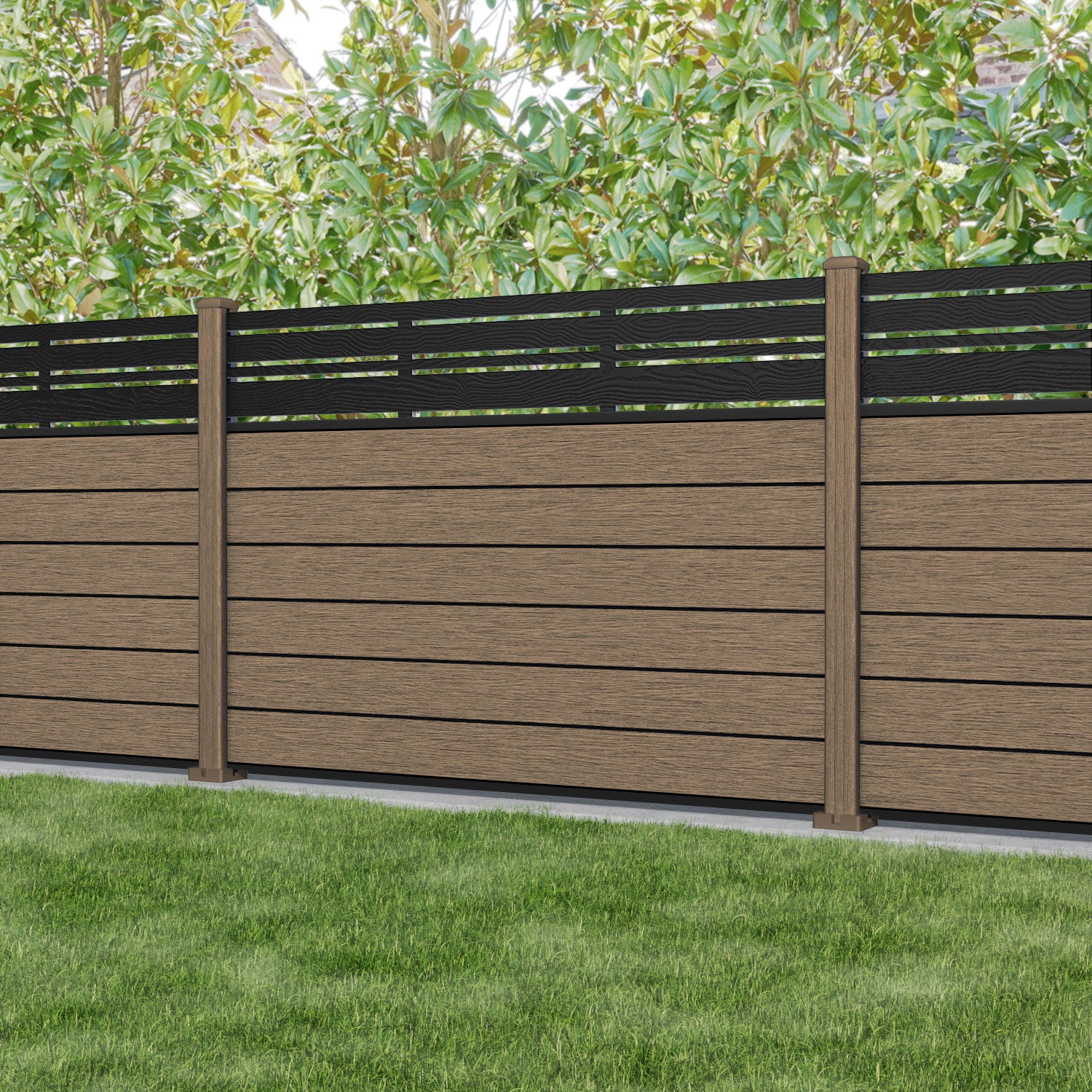Fusion Linea Fence Panel - Teak - with our composite posts