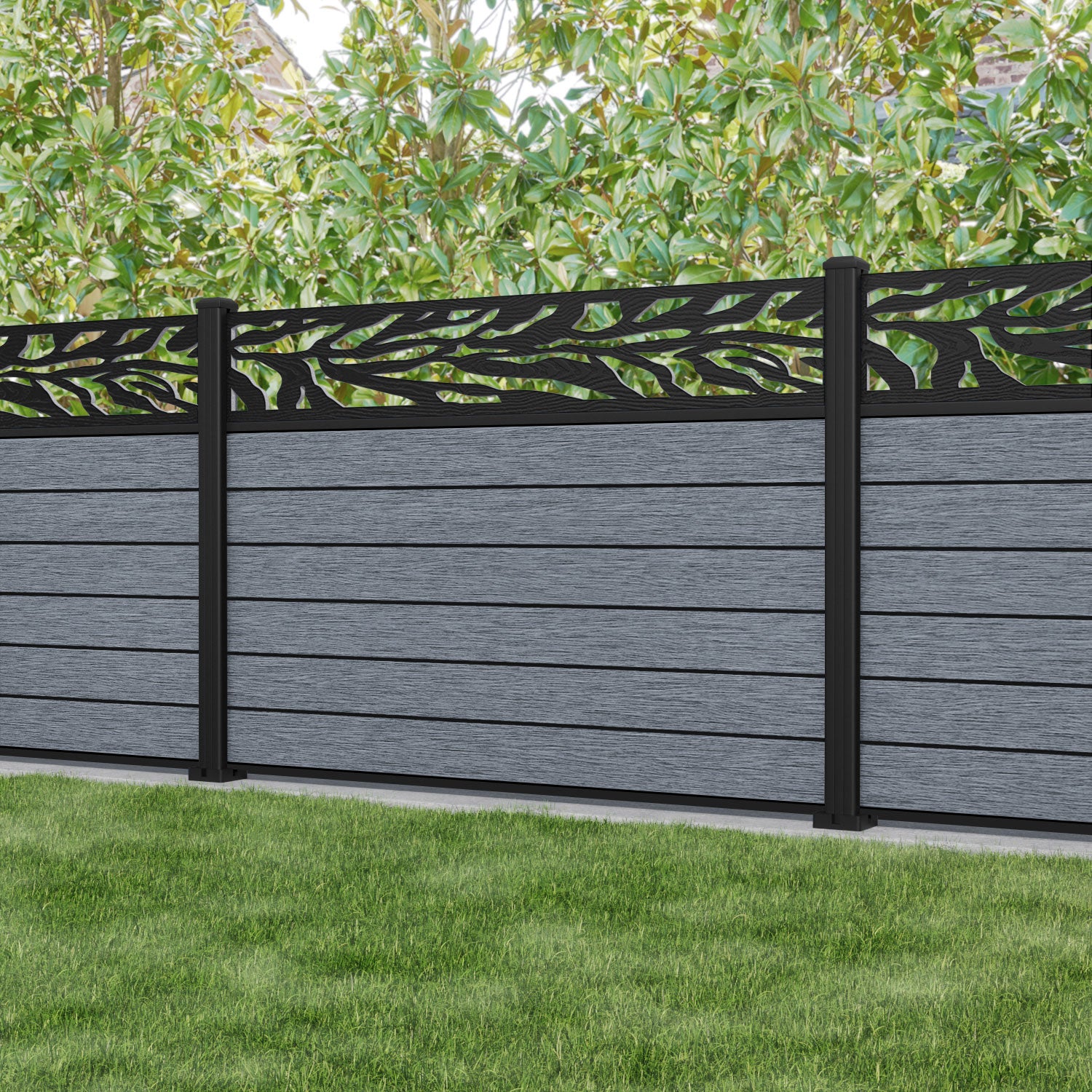 Fusion Malawi Fence Panel - Anthracite - with our aluminium posts