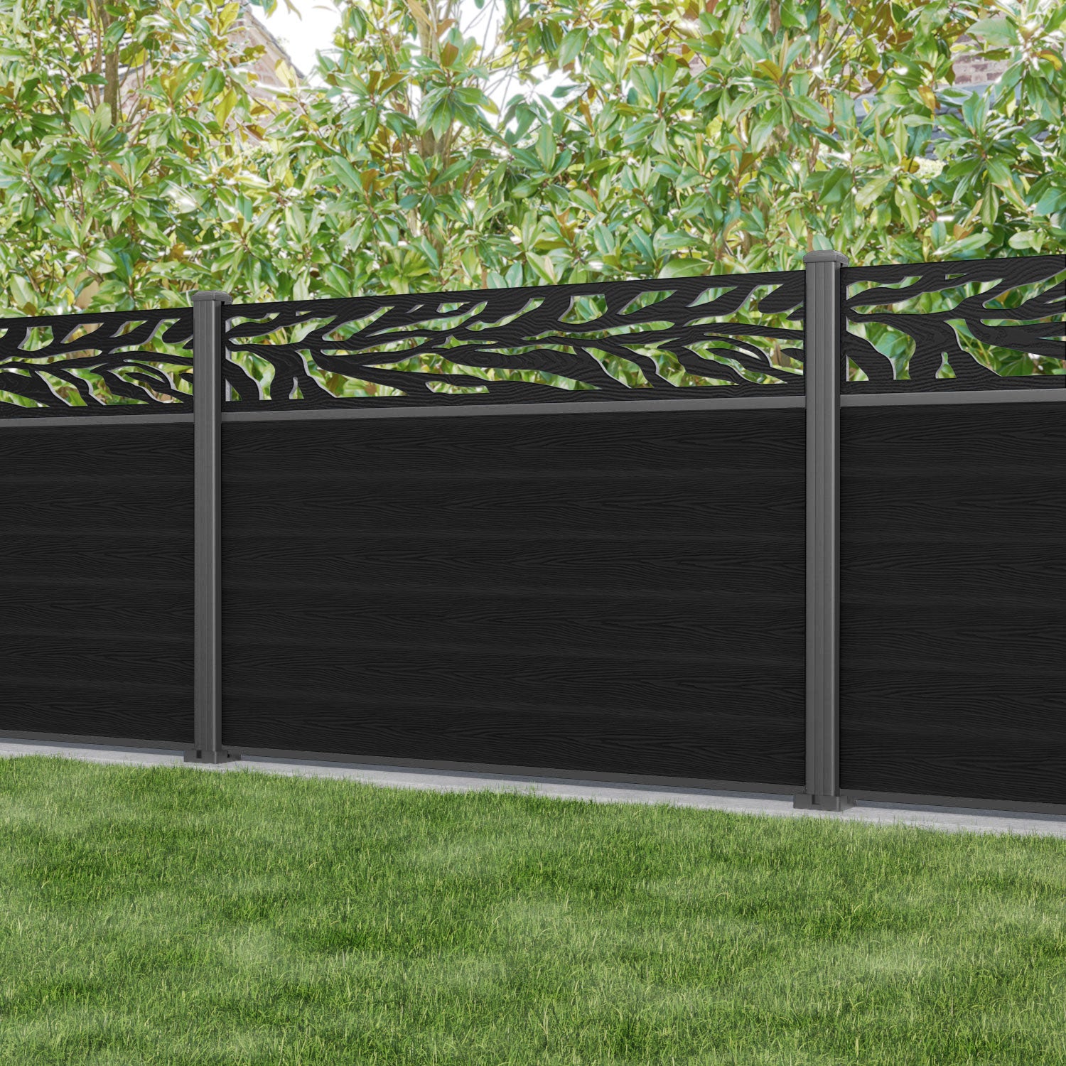 Classic Malawi Fence Panel - Black - with our aluminium posts