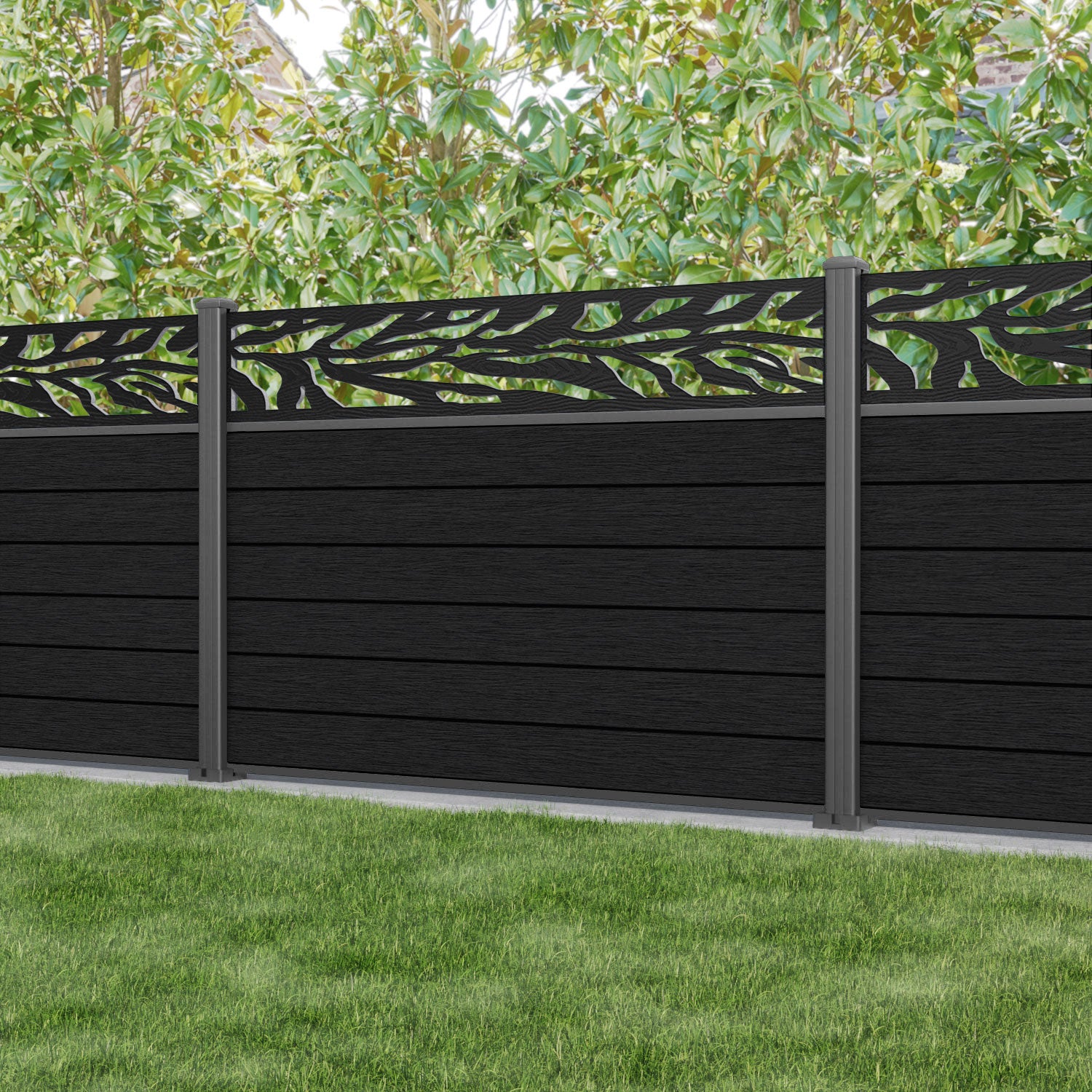 Fusion Malawi Fence Panel - Black - with our aluminium posts