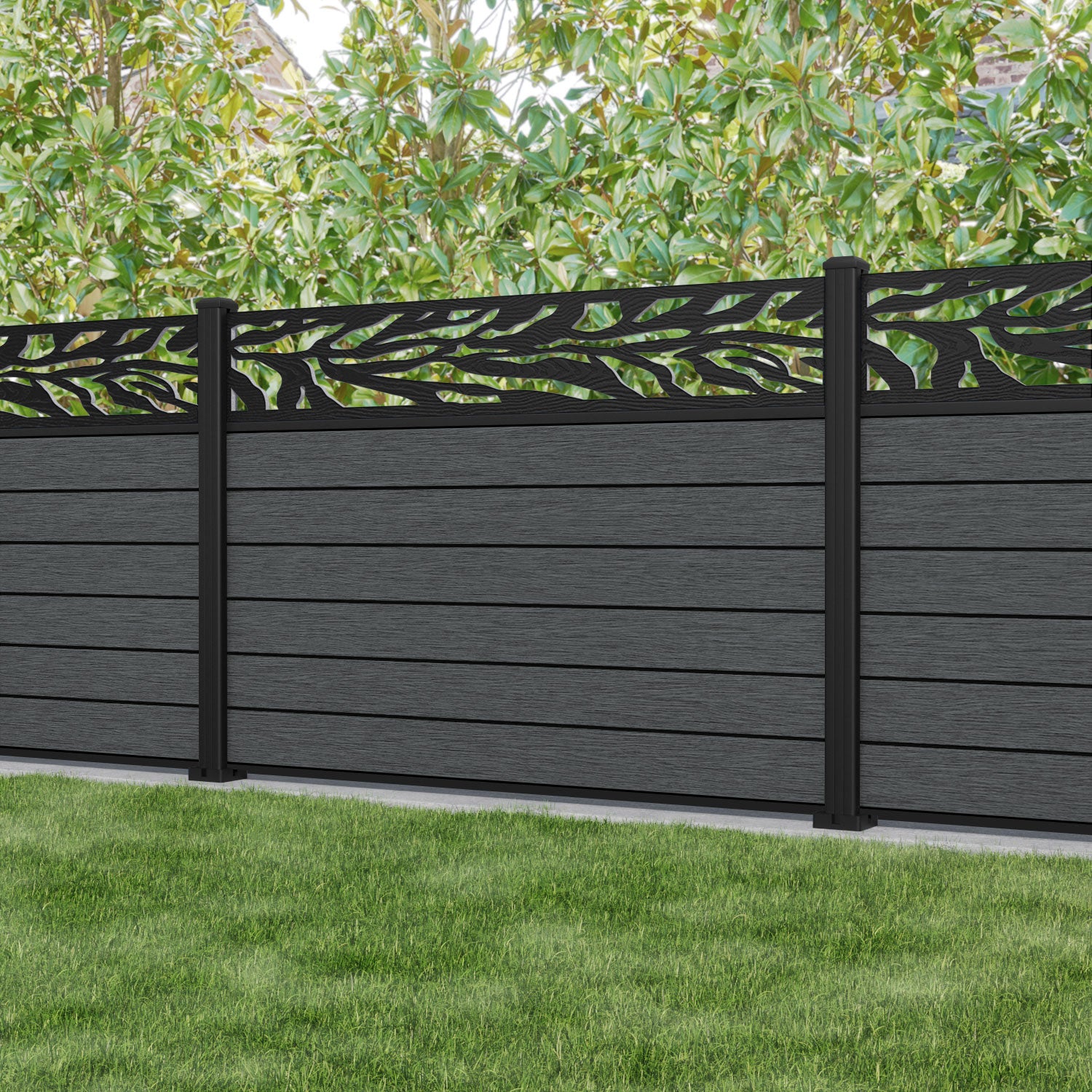 Fusion Malawi Fence Panel - Dark Grey - with our aluminium posts